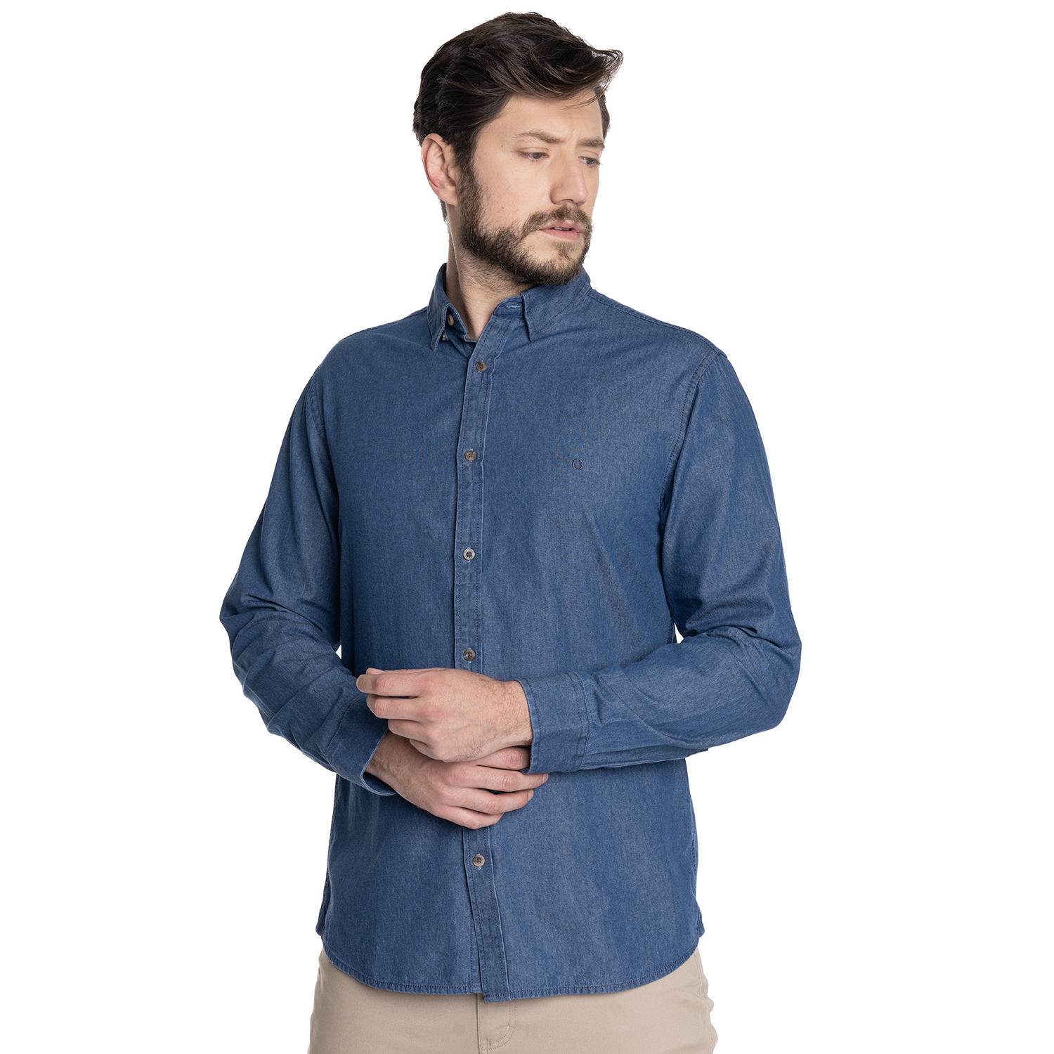 CAMISA HOMBRE CASUAL MANGA LARGA DENIM CADIZ | AZUL CLARO - 3