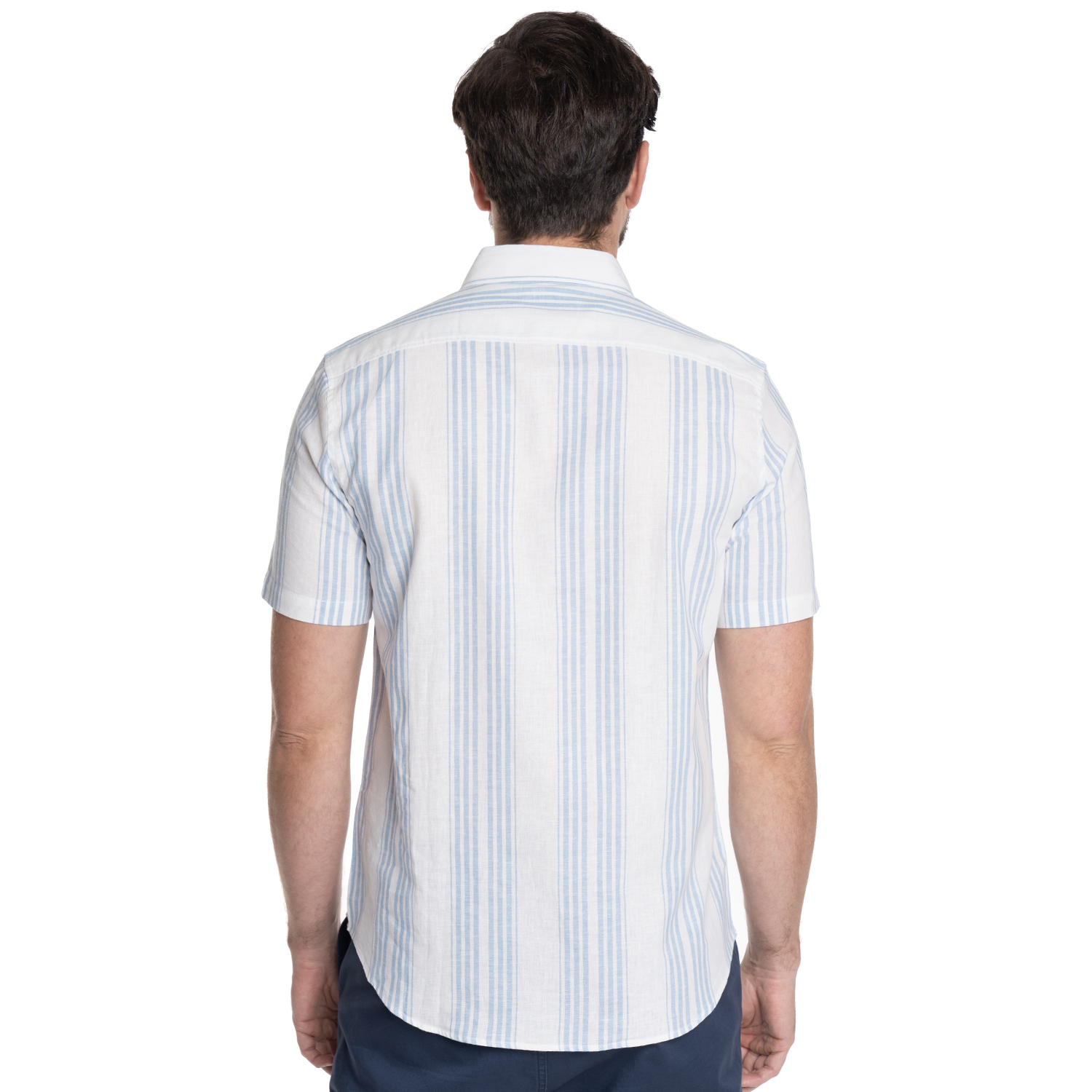 CAMISA HOMBRE MANGA CORTA LINO LISTADA CANTABRIA | CELESTE - 2
