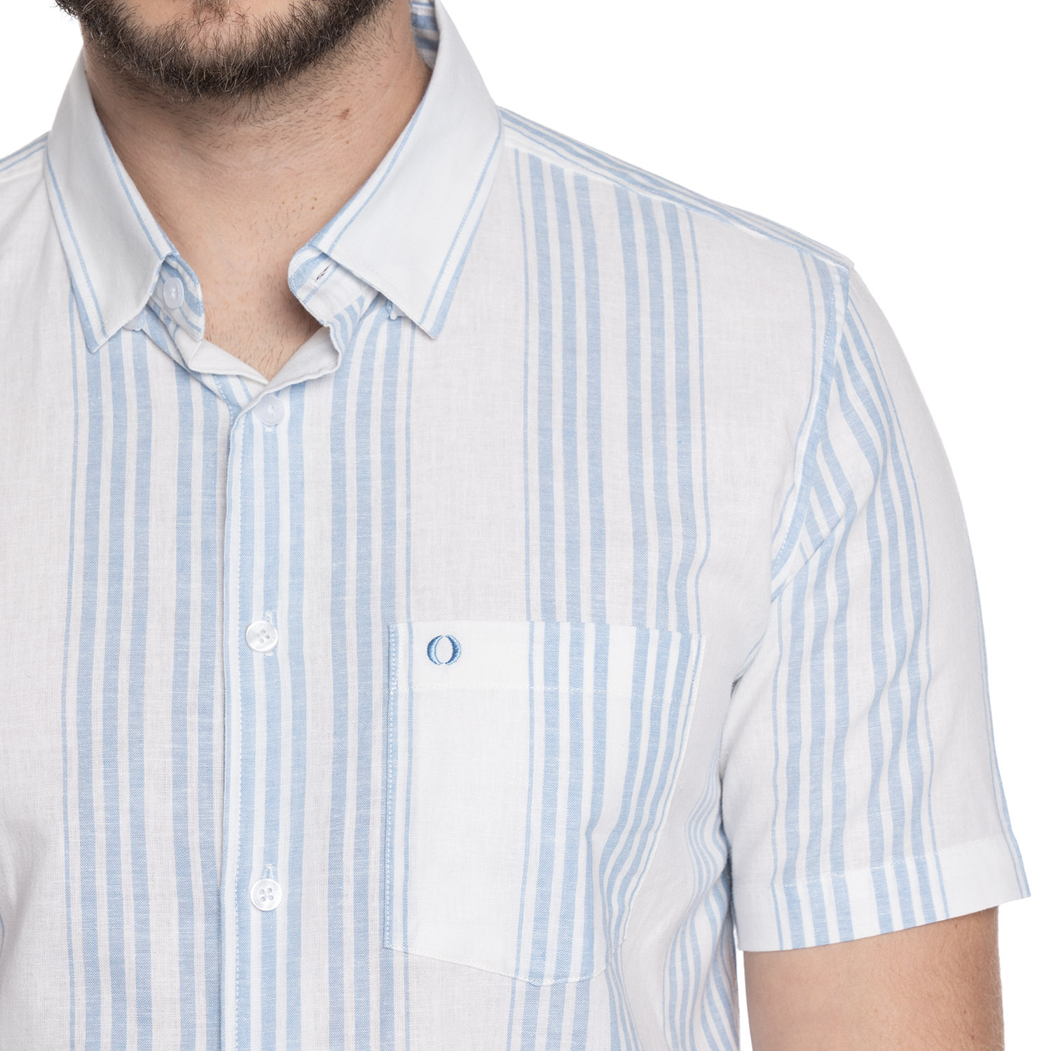 CAMISA HOMBRE MANGA CORTA LINO LISTADA CANTABRIA | CELESTE - 3