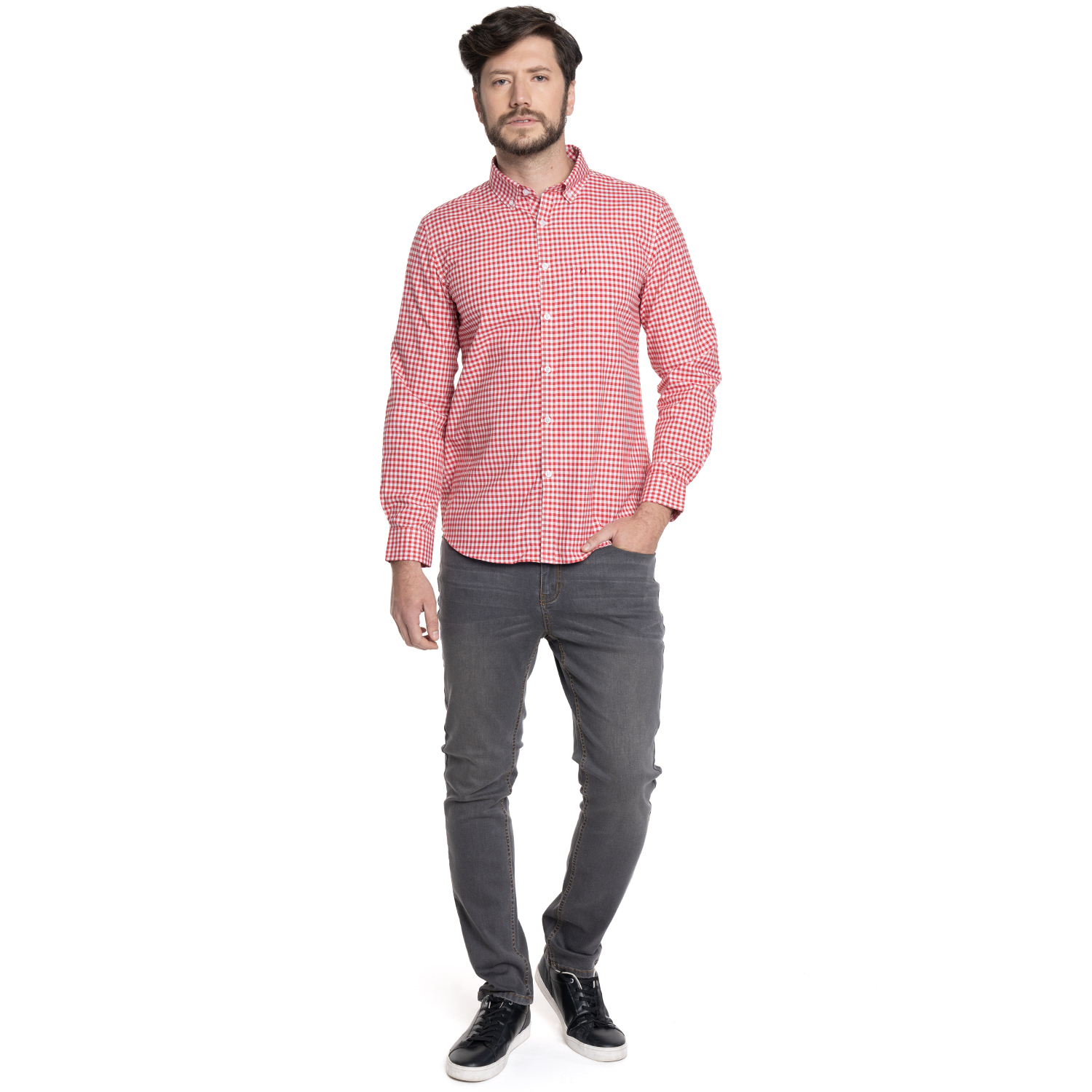 CAMISA HOMBRE CASUAL MANGA LARGA OXFORD CUADROS CORDOBA | ROJO - 4