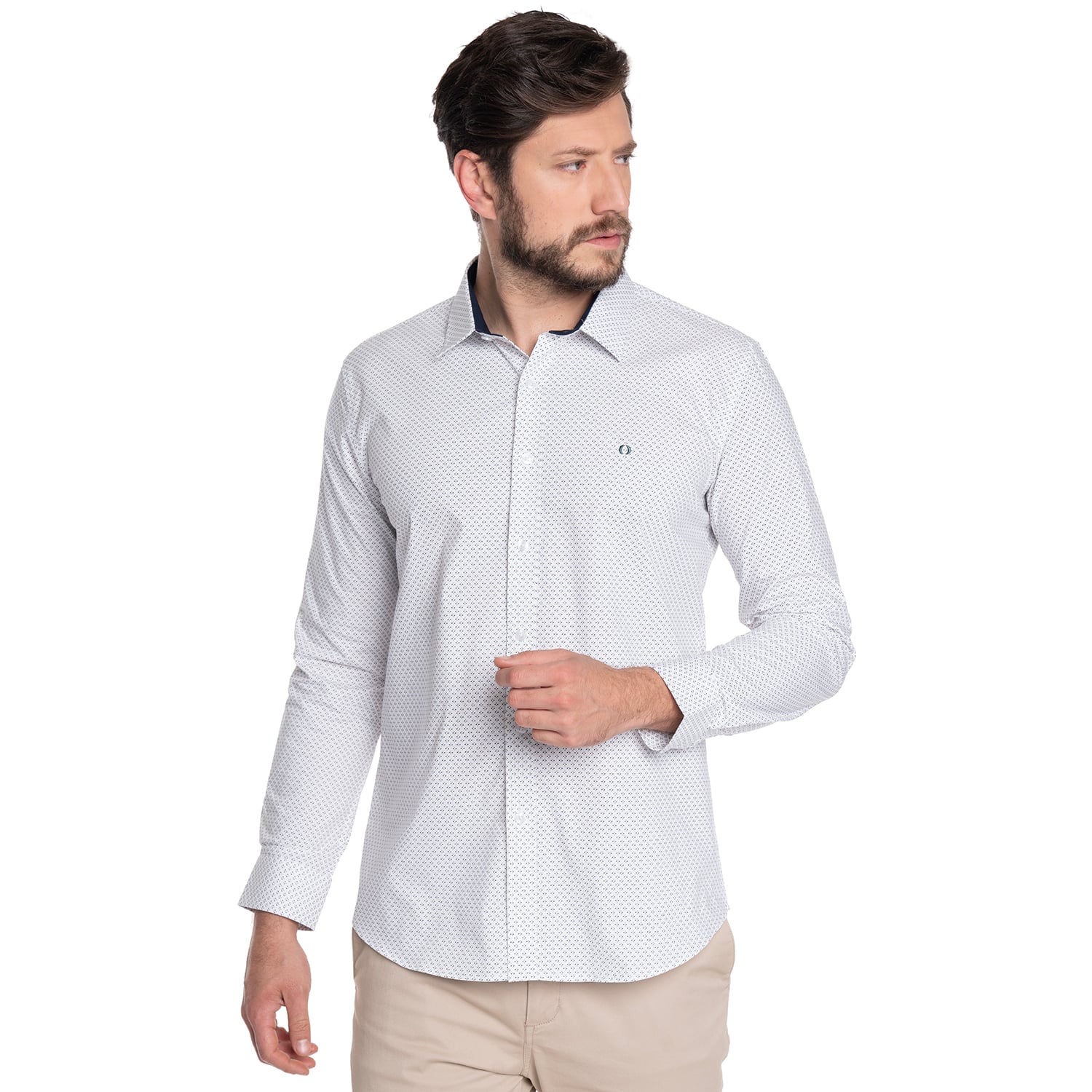 CAMISA HOMBRE CASUAL MANGA LARGA TREVIRA ESTAMPADA SEVILLA | BEIGE - 1