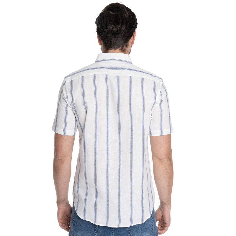 CAMISA HOMBRE MANGA CORTA LINO LISTADA CANTABRIA | AZUL - 2