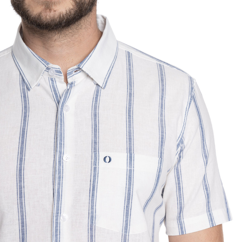 CAMISA HOMBRE MANGA CORTA LINO LISTADA CANTABRIA | AZUL - 3