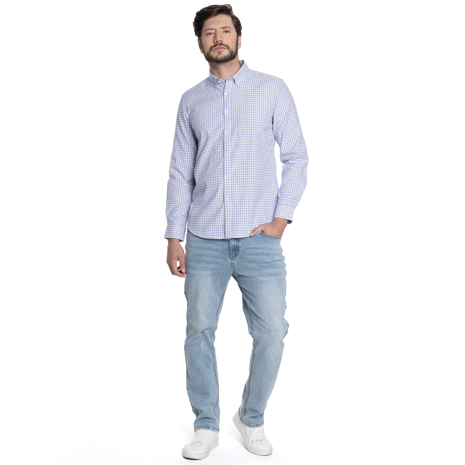 CAMISA HOMBRE CASUAL MANGA LARGA OXFORD CUADROS CORDOBA | LILA - 4