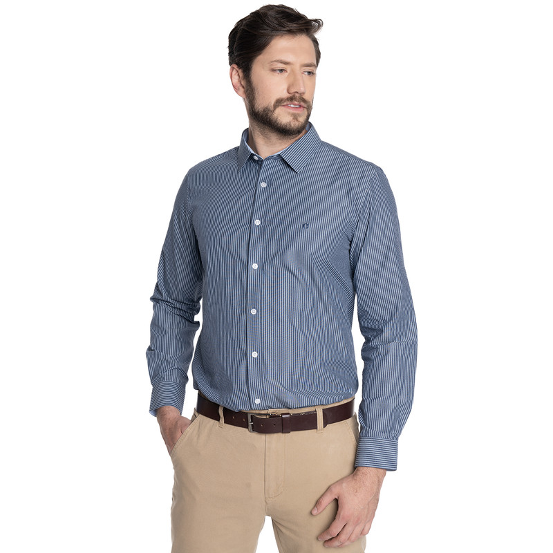 CAMISA HOMBRE FORMAL MANGA LARGA TREVIRA LISTADA BILBAO | AZUL - 1