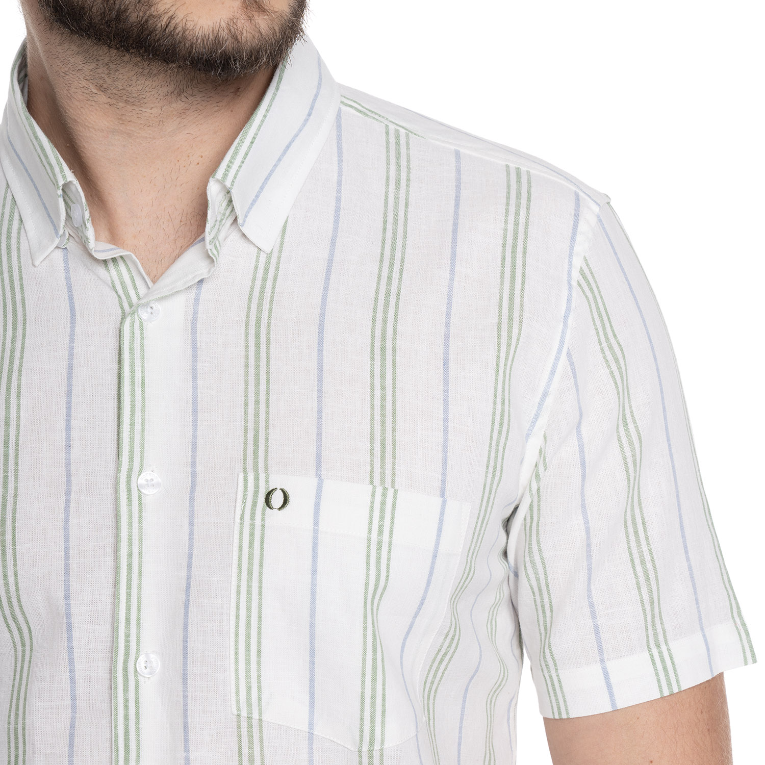 CAMISA HOMBRE MANGA CORTA LINO LISTADA CANTABRIA | VERDE - 3