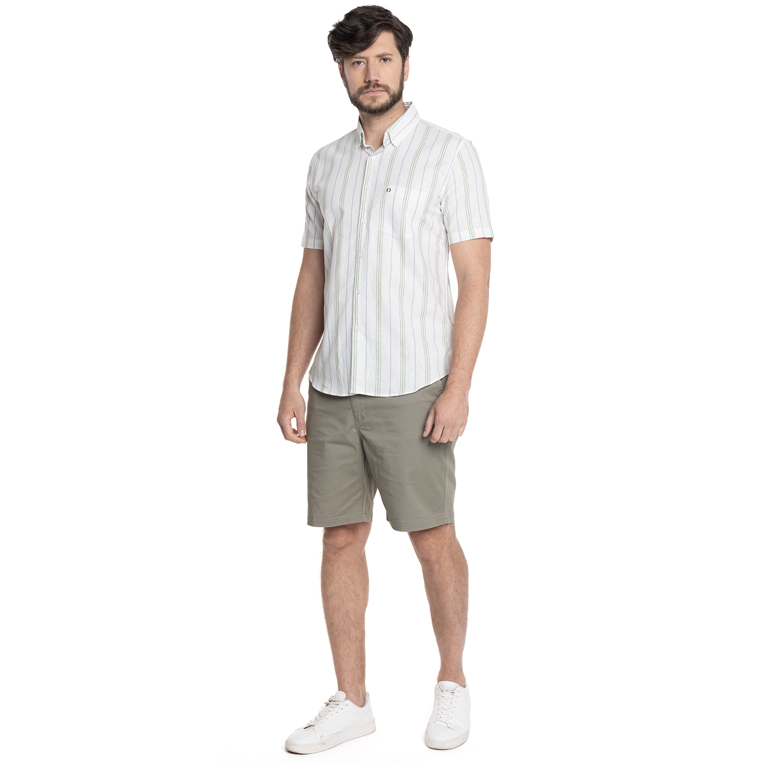 CAMISA HOMBRE MANGA CORTA LINO LISTADA CANTABRIA | VERDE - 4