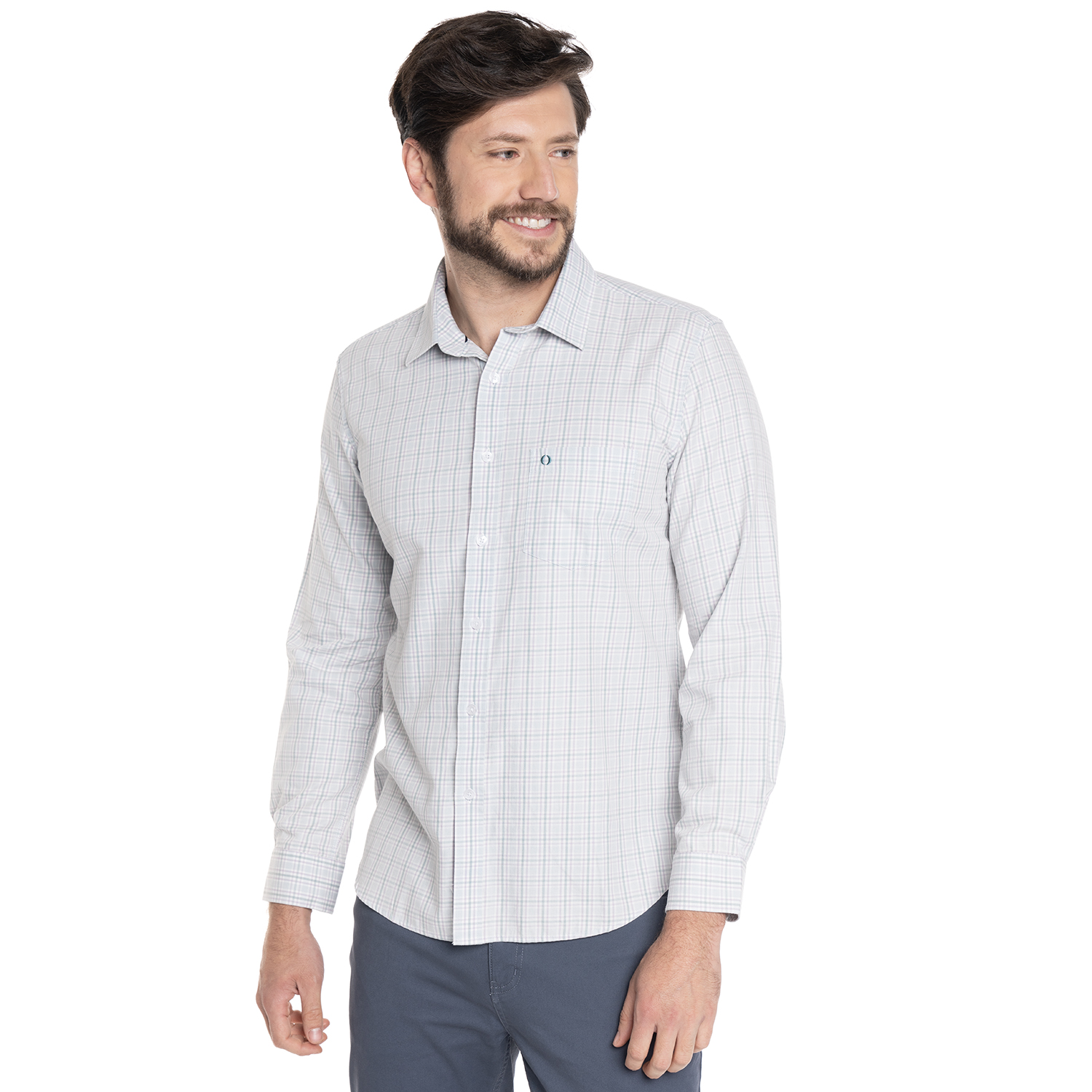CAMISA HOMBRE CASUAL MANGA LARGA TREVIRA ESCOCESA OVIEDO | CELESTE - 1