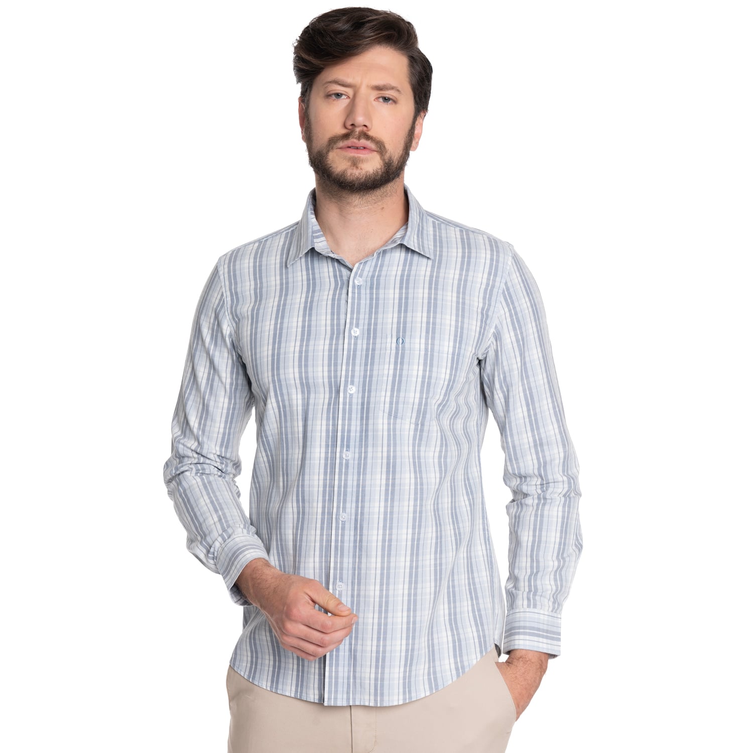 CAMISA HOMBRE CASUAL MANGA LARGA TREVIRA ESCOCESA OVIEDO | CELESTE - 1