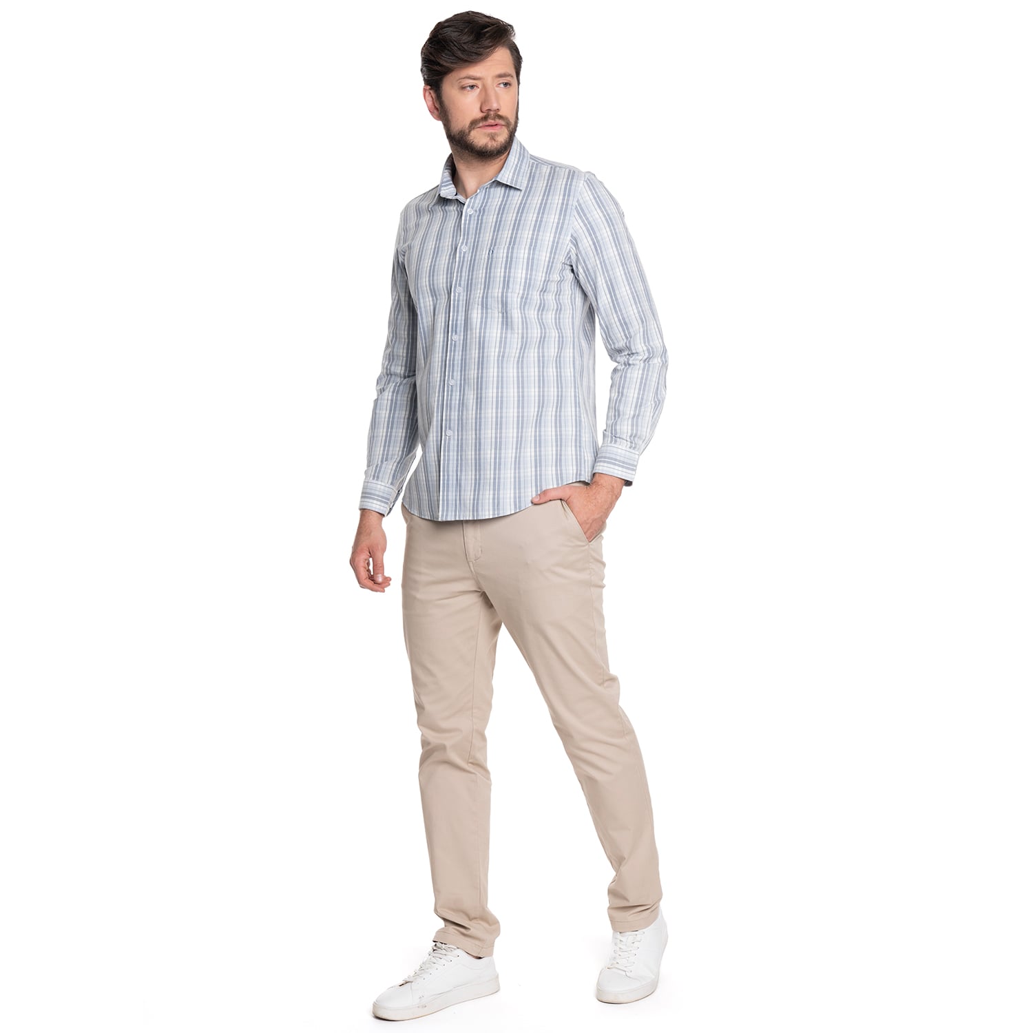 CAMISA HOMBRE CASUAL MANGA LARGA TREVIRA ESCOCESA OVIEDO | CELESTE - 4