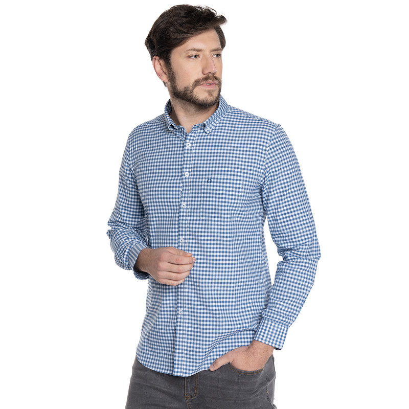CAMISA HOMBRE CASUAL MANGA LARGA OXFORD CUADROS CORDOBA | AZUL - 1