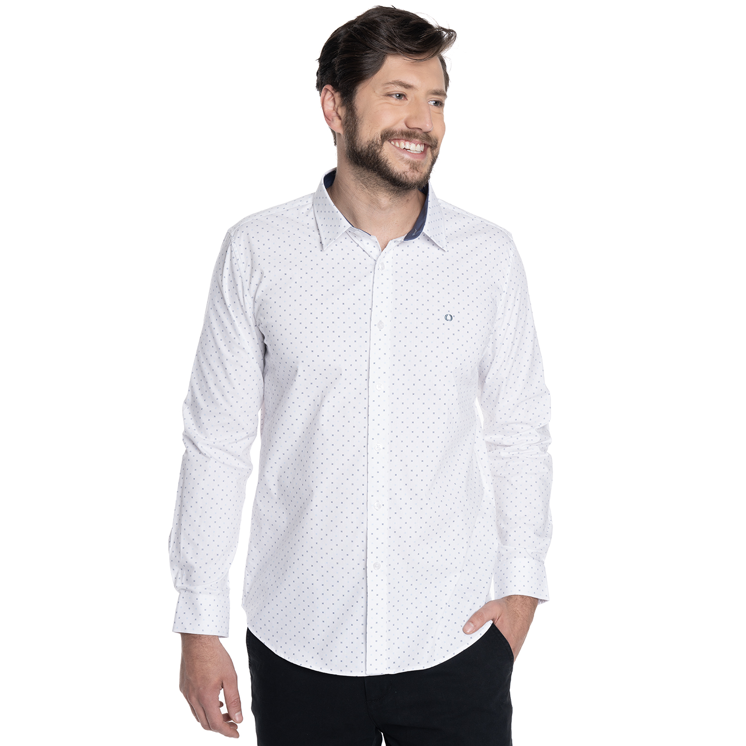 CAMISA HOMBRE CASUAL MANGA LARGA TREVIRA ESTAMPADA SEVILLA | BLANCO - 1
