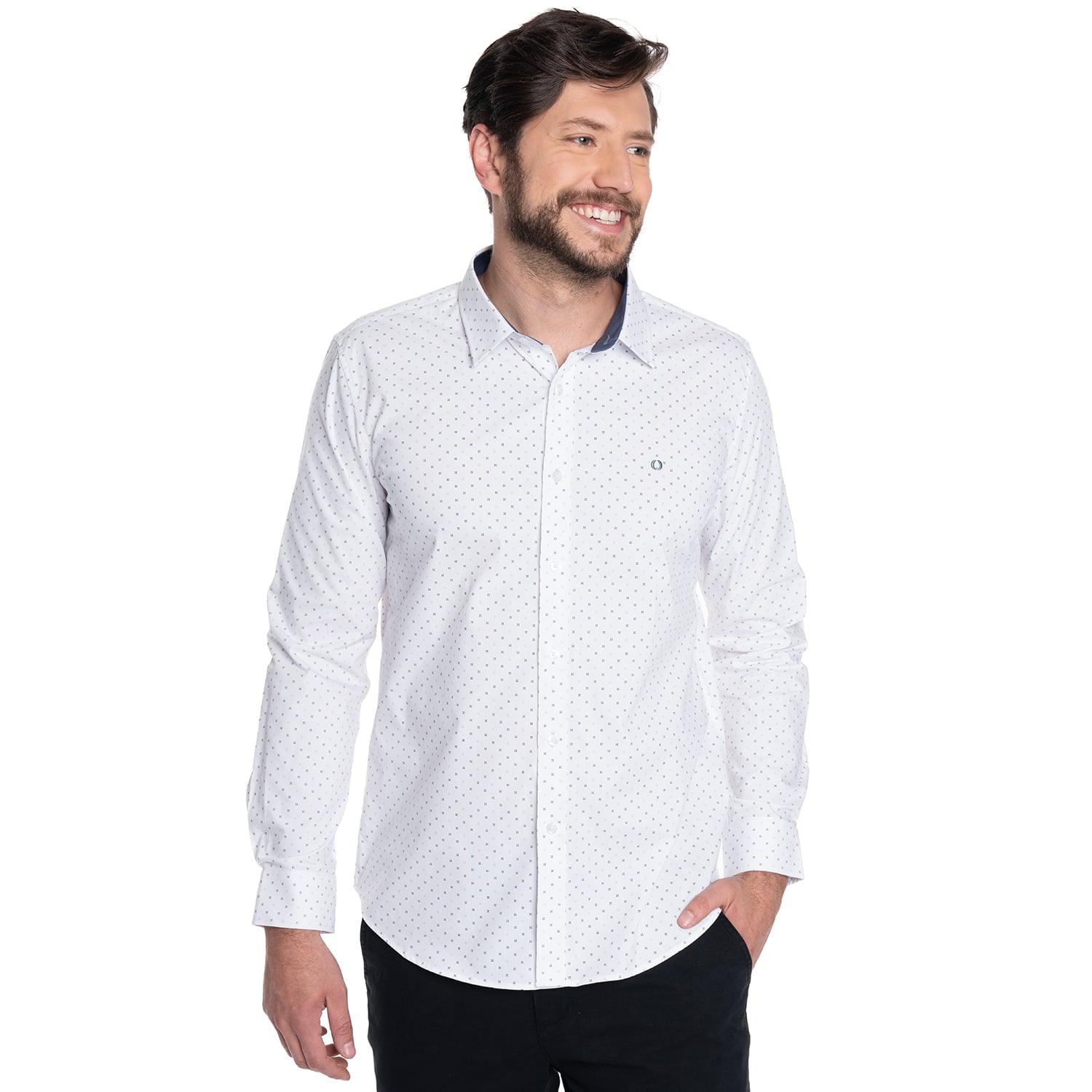 CAMISA HOMBRE CASUAL MANGA LARGA TREVIRA ESTAMPADA SEVILLA | BLANCO - 1
