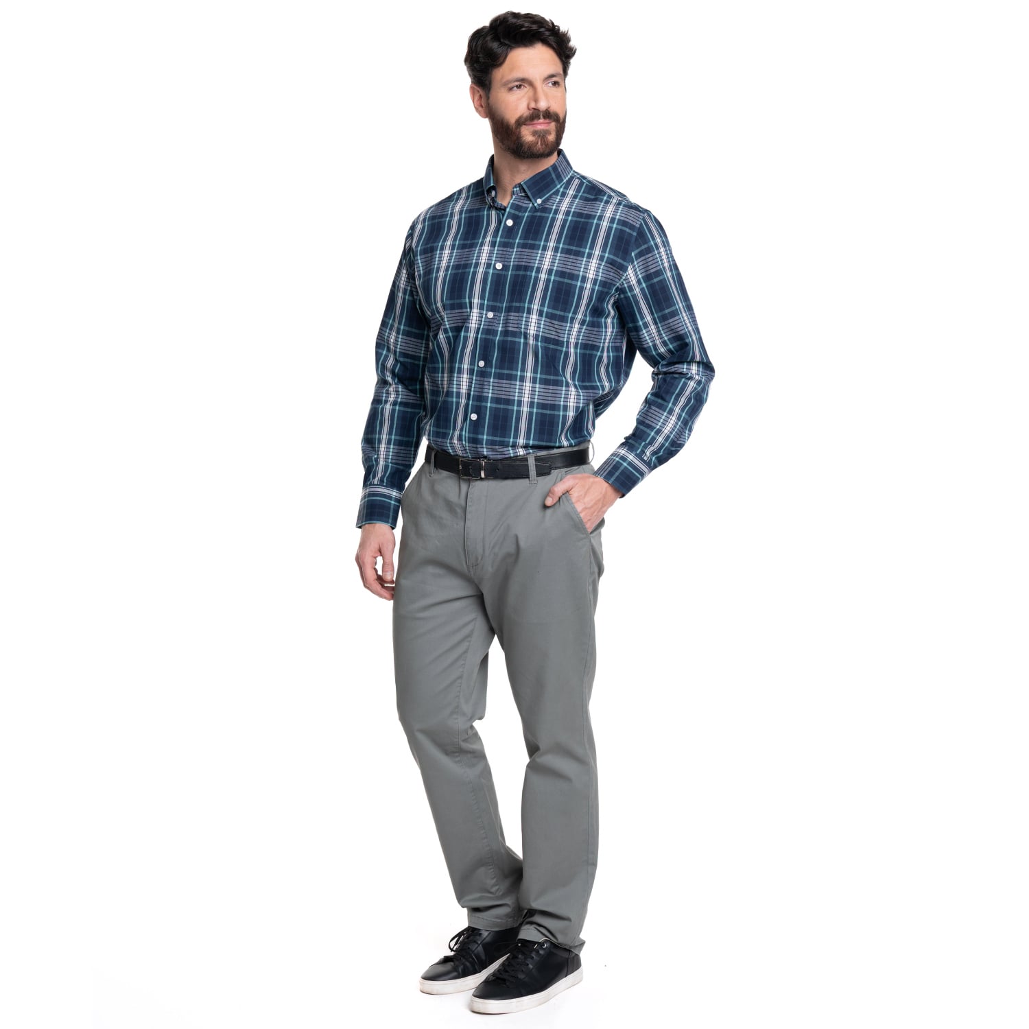 PANTALON HOMBRE FRENTE PLANO SPANDEX REGULAR FIT | OLIVA - 4