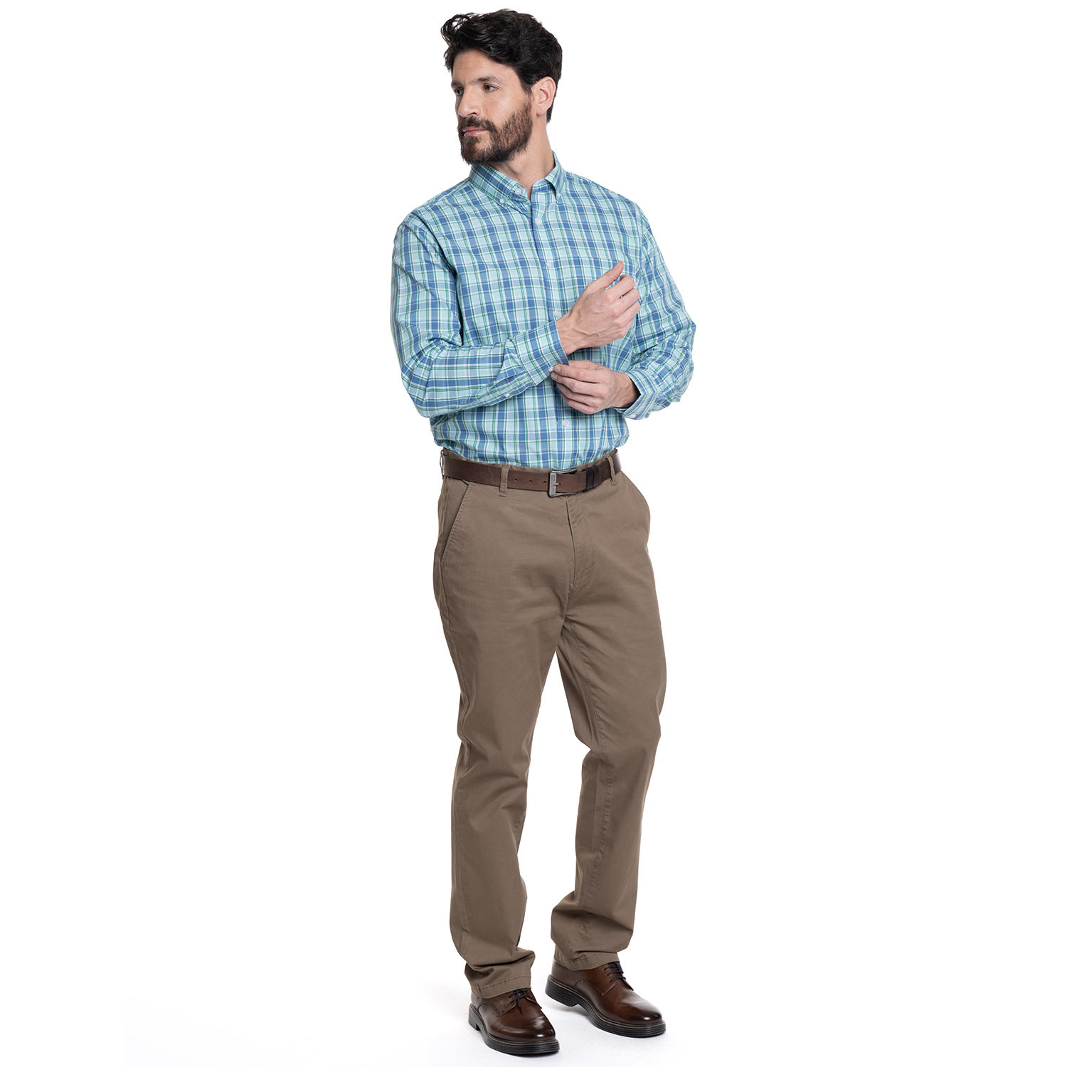 PANTALON HOMBRE FRENTE PLANO SPANDEX REGULAR FIT | BEIGE - 4