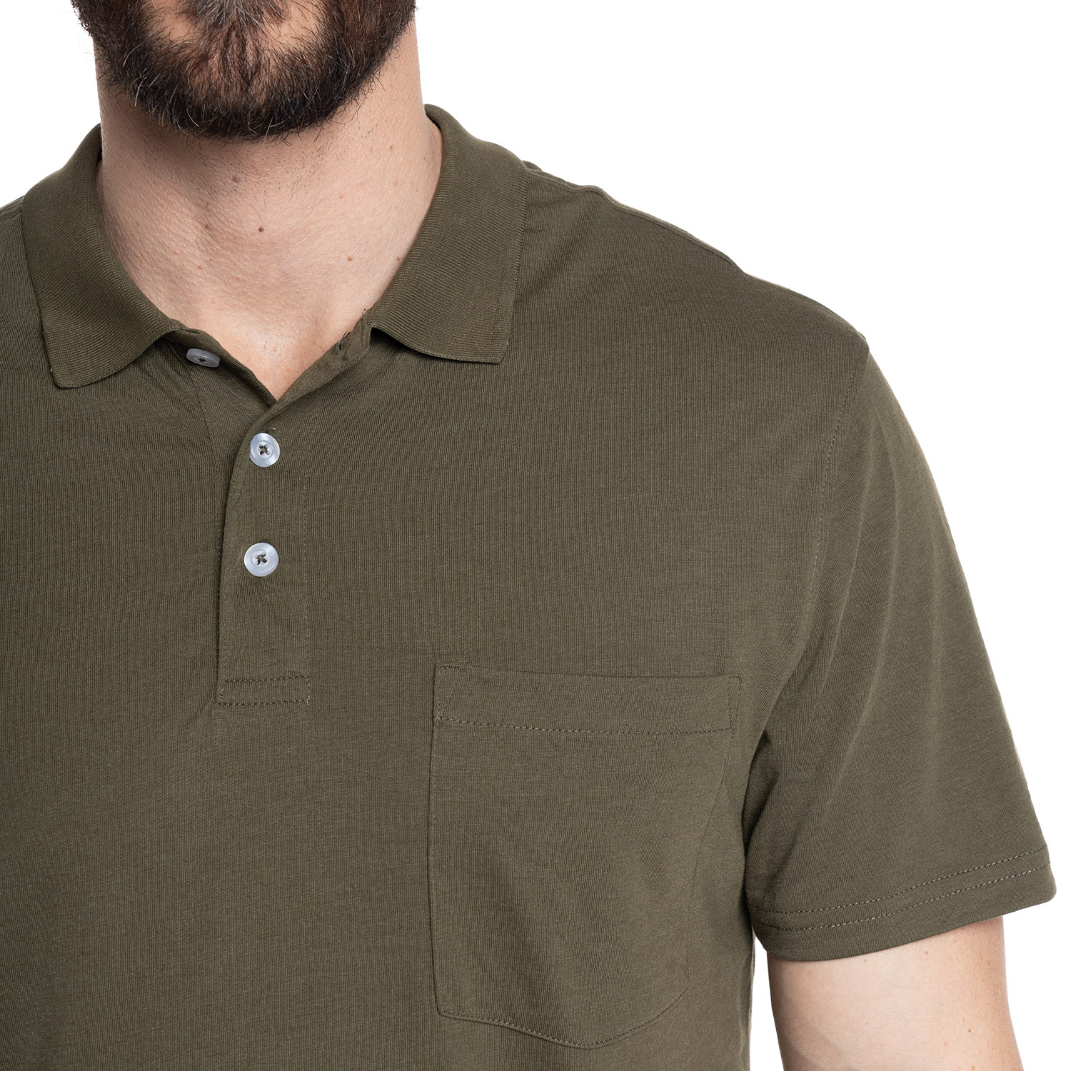 POLERA HOMBRE LISA CUELLO CAMISERO BOLSILLO PECHO | VERDE MUSGO - 2