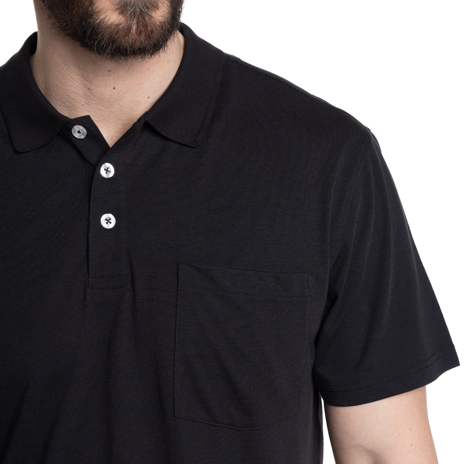 POLERA HOMBRE LISA CUELLO CAMISERO BOLSILLO PECHO | NEGRO - 3
