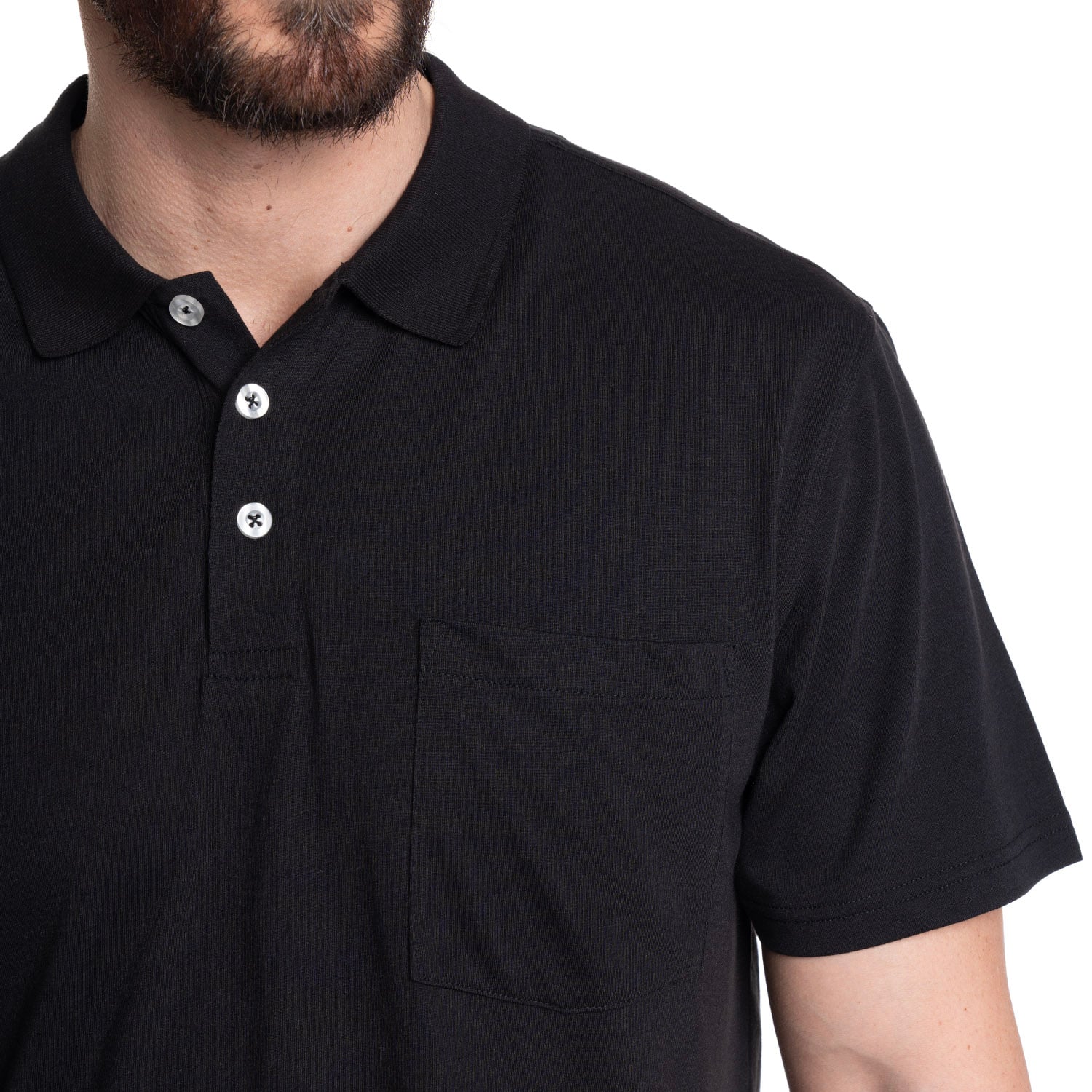 POLERA HOMBRE LISA CUELLO CAMISERO BOLSILLO PECHO | NEGRO - 3