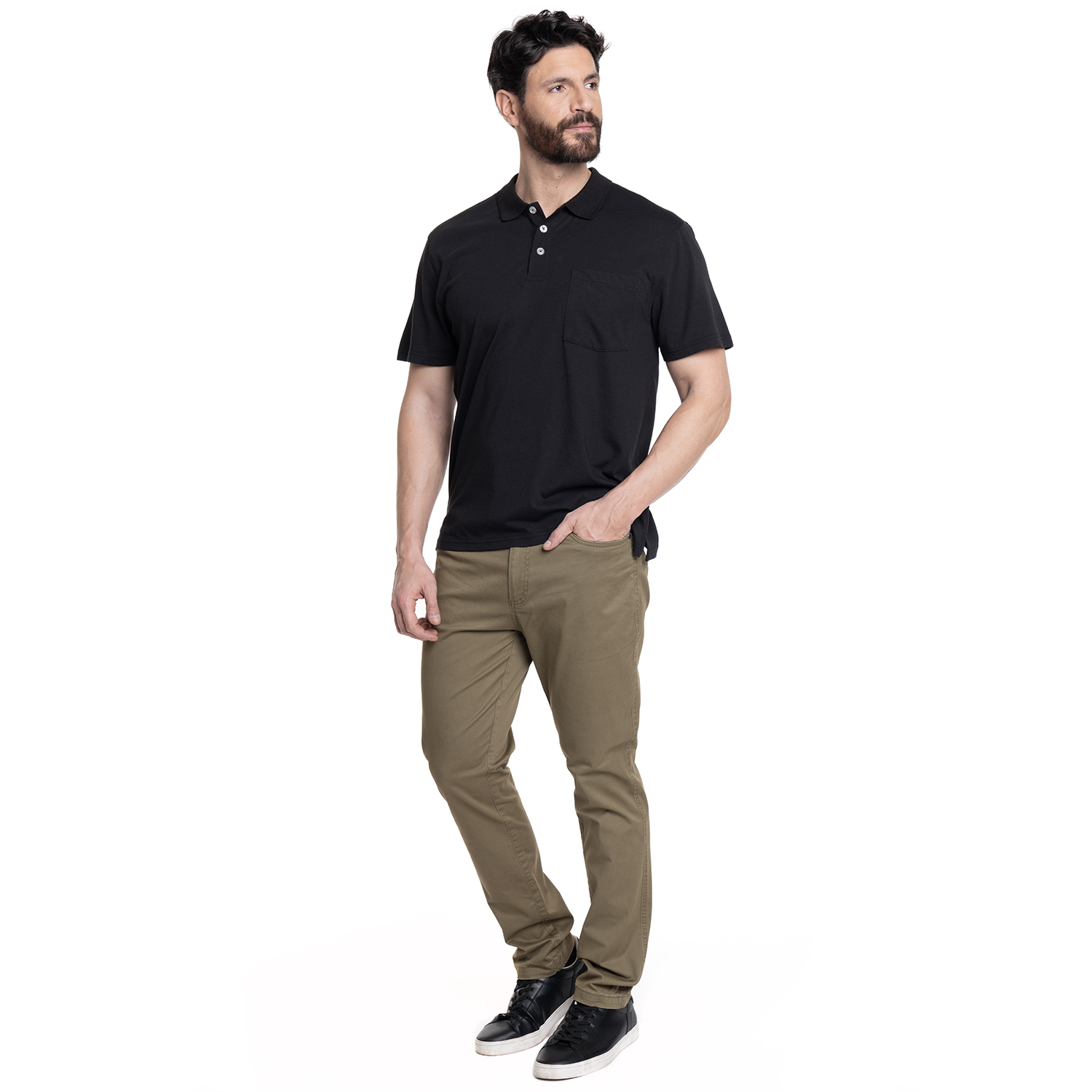 POLERA HOMBRE LISA CUELLO CAMISERO BOLSILLO PECHO | NEGRO - 4