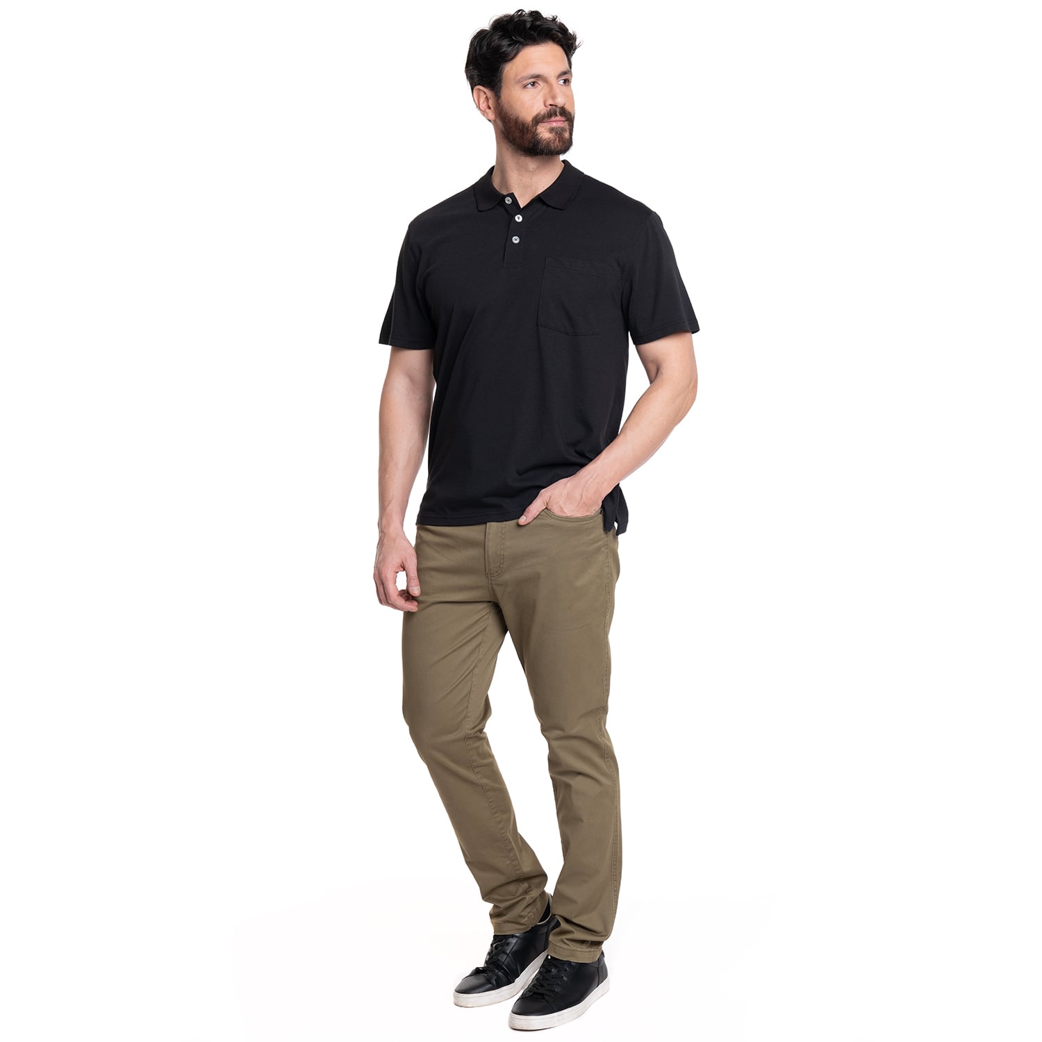POLERA HOMBRE LISA CUELLO CAMISERO BOLSILLO PECHO | NEGRO - 4