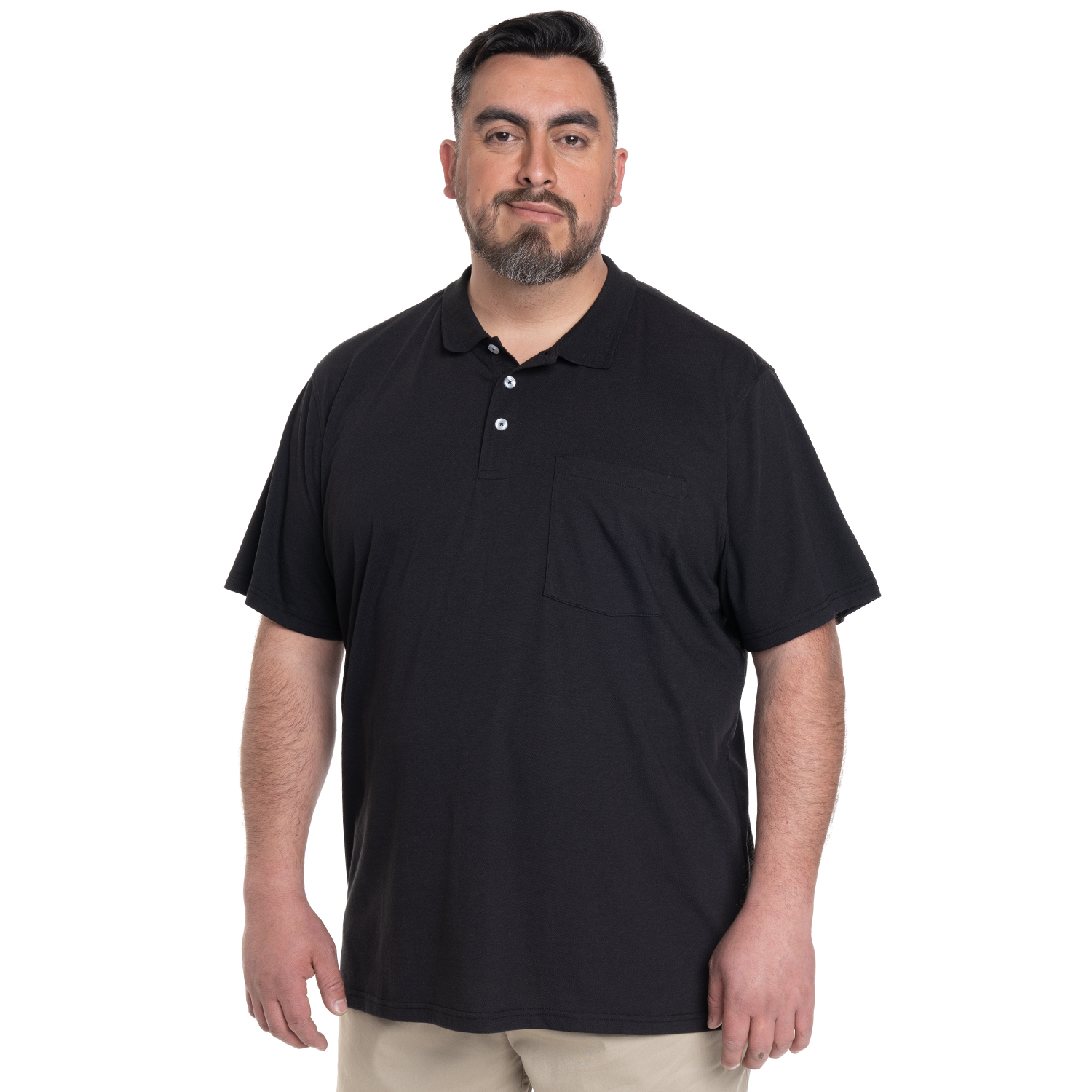 POLERA HOMBRE LISA CUELLO CAMISERO BOLSILLO PECHO | NEGRO - 5