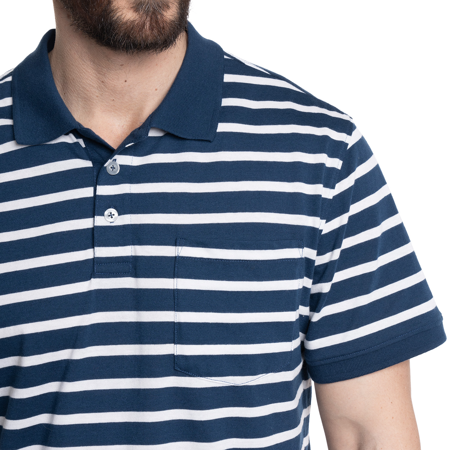 POLERA HOMBRE LISTADA CUELLO CAMISERO BOLSILLO PECHO | AZUL MARINO - 3