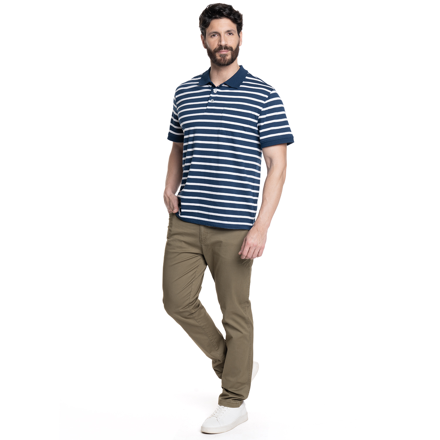 POLERA HOMBRE LISTADA CUELLO CAMISERO BOLSILLO PECHO | AZUL MARINO - 4