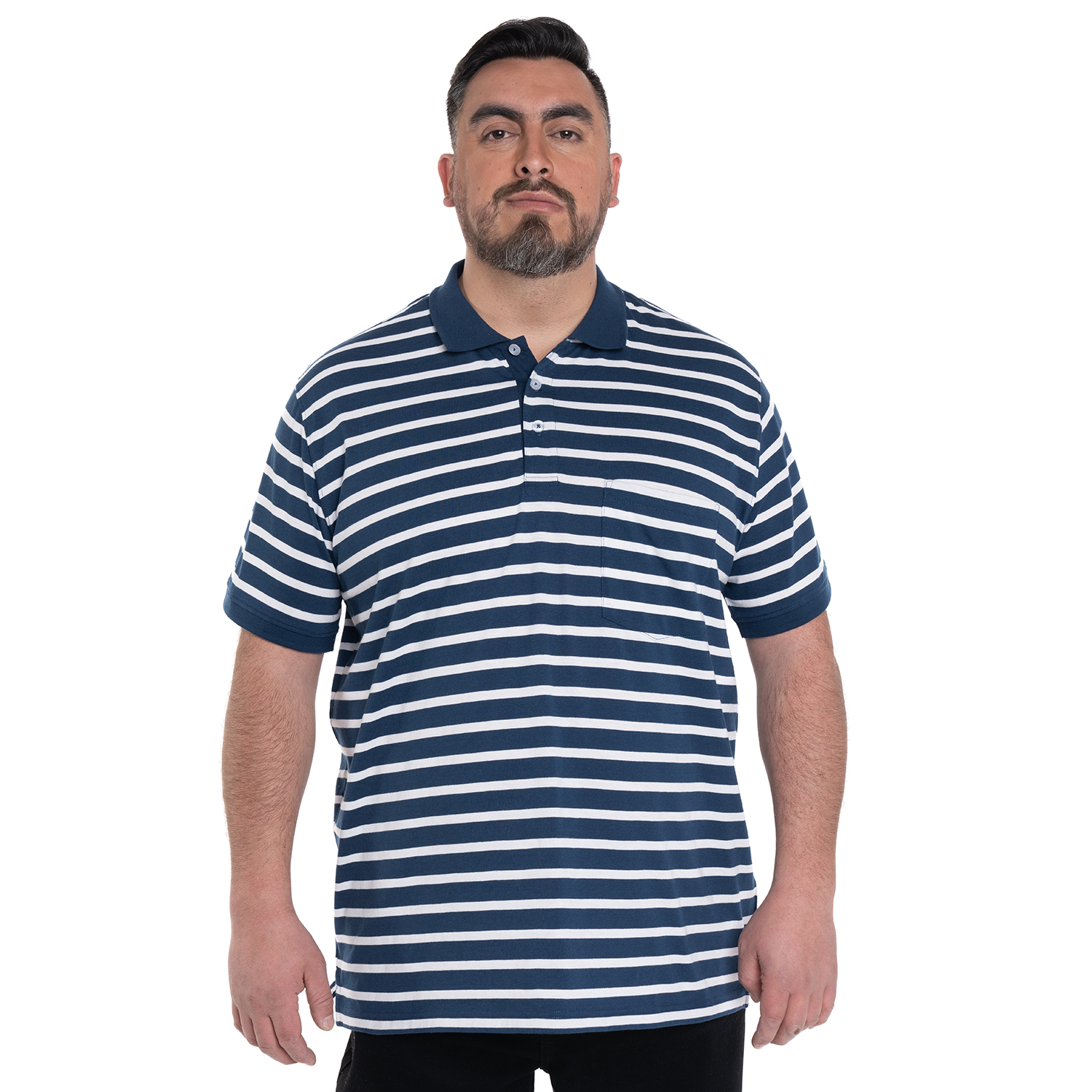 POLERA HOMBRE LISTADA CUELLO CAMISERO BOLSILLO PECHO | AZUL MARINO - 5