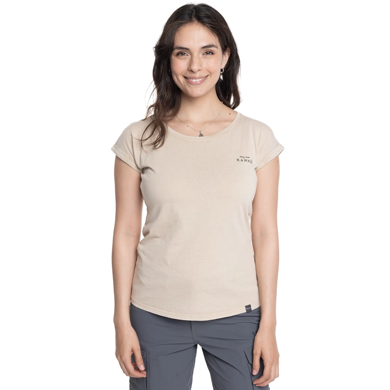 POLERA MUJER MANGA CORTA LOGO | BEIGE - 1