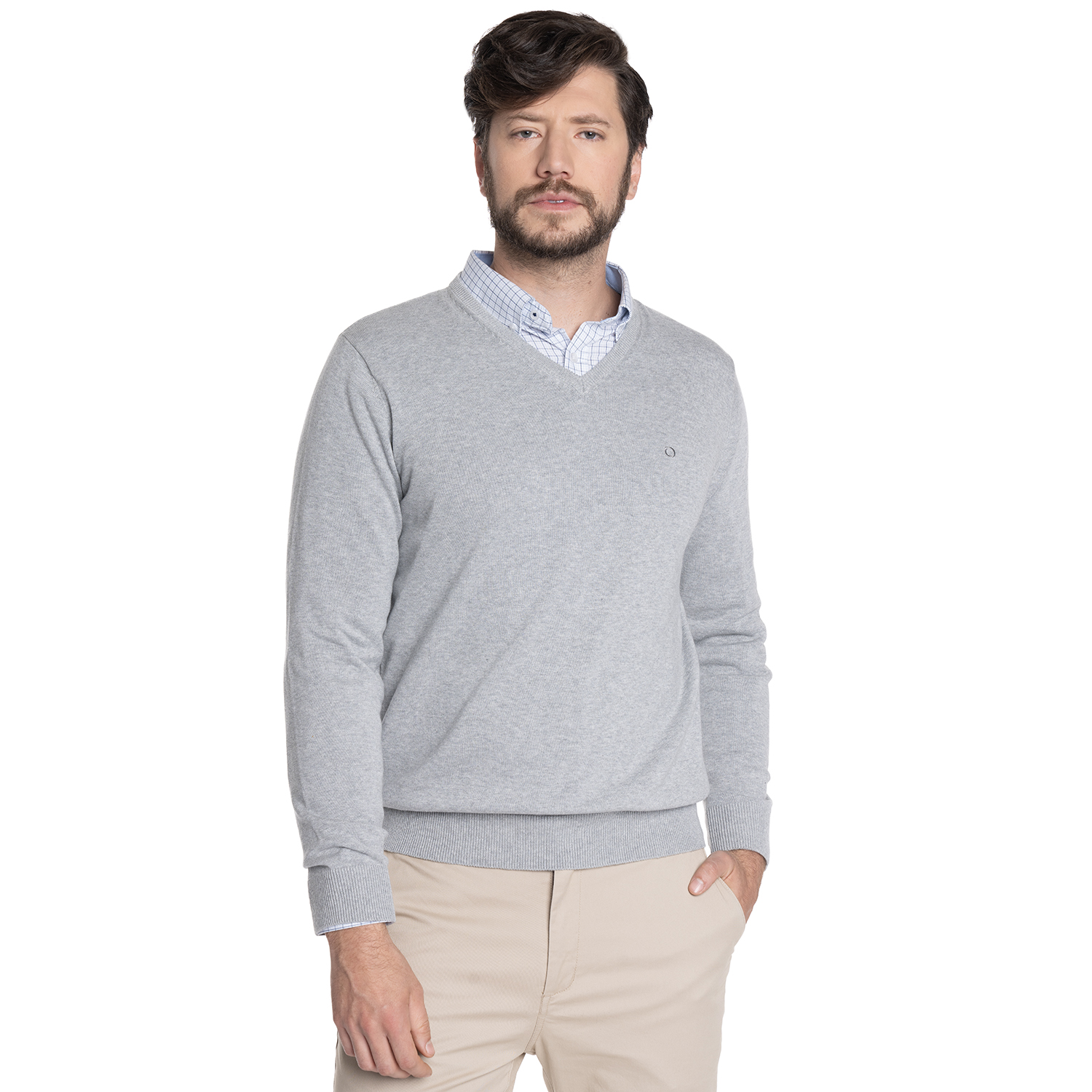 SWEATER HOMBRE CUELLO V VENECIA | GRIS MELANGE - 1