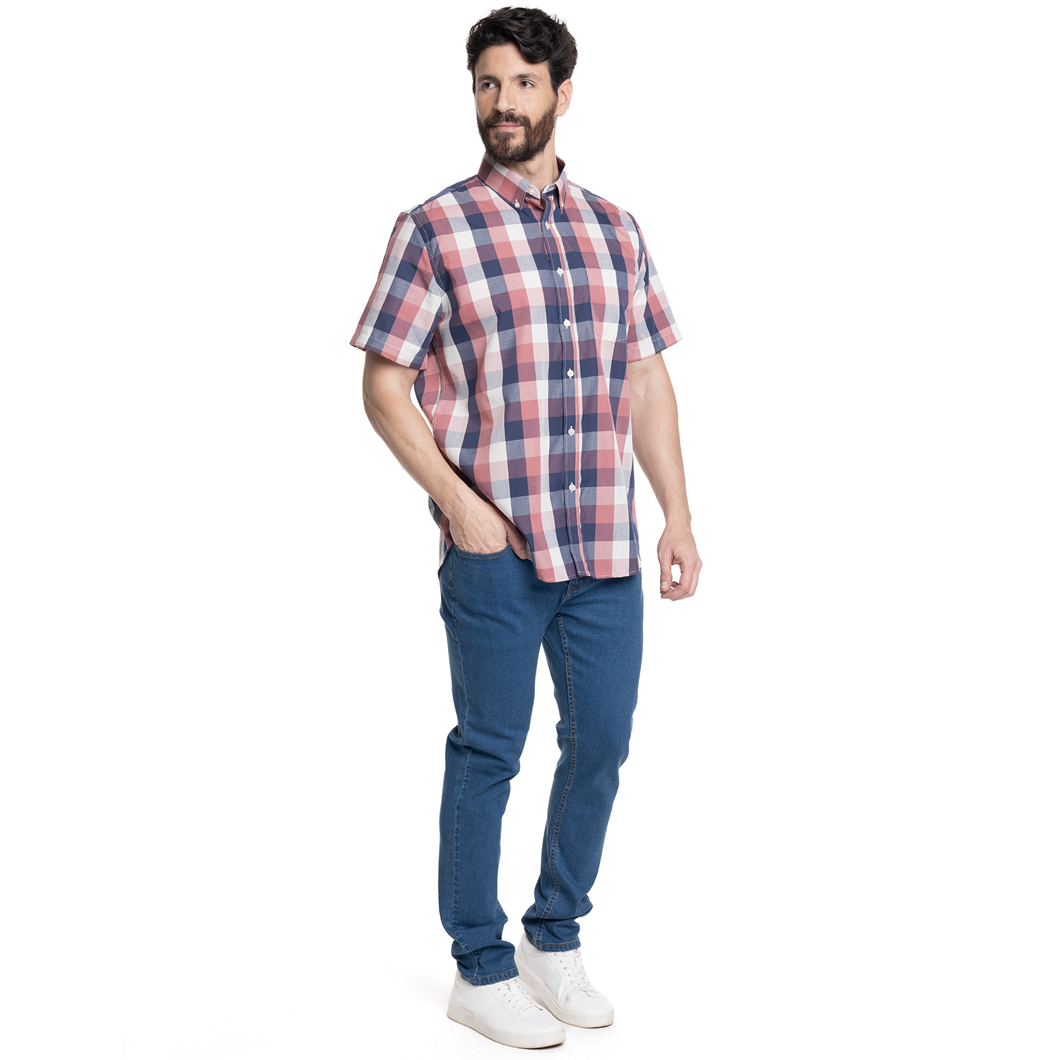 CAMISA HOMBRE MANGA CORTA FANTASIA PREMIUM CUELLO SEMI ITALIANO | ROSADO - 4