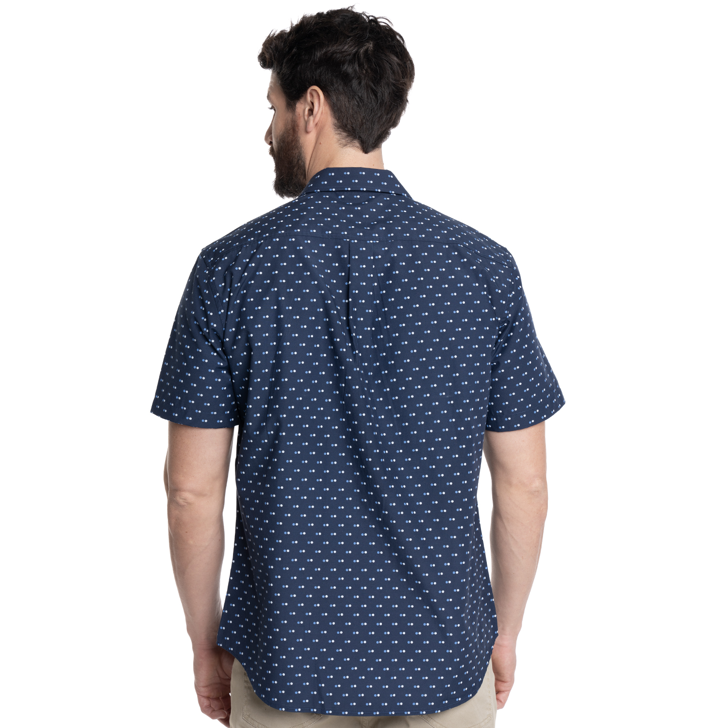 CAMISA HOMBRE MANGA CORTA FANTASIA ESTAMPADA CUELLO SEMI ITALIANO | AZUL MARINO - 2