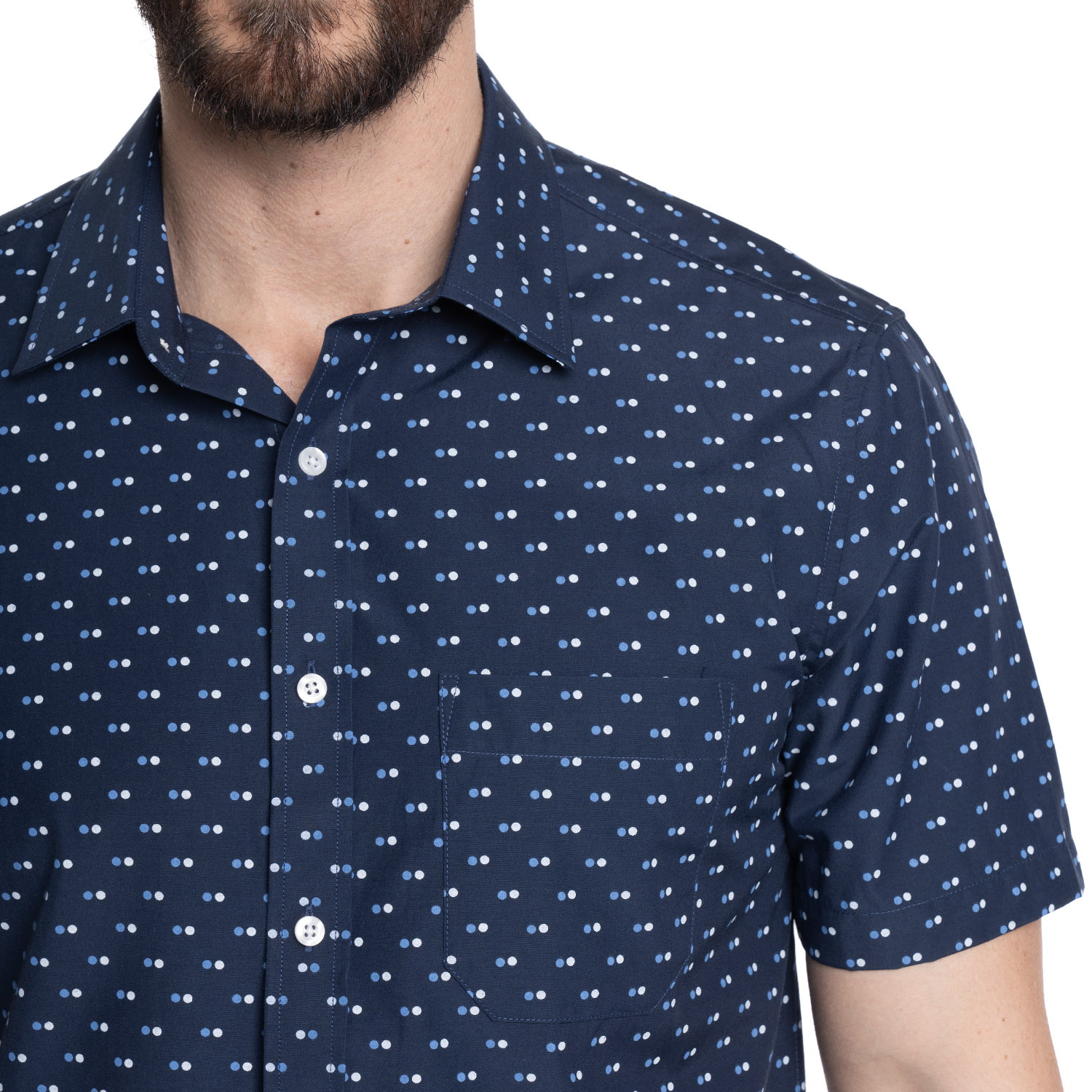 CAMISA HOMBRE MANGA CORTA FANTASIA ESTAMPADA CUELLO SEMI ITALIANO | AZUL MARINO - 3