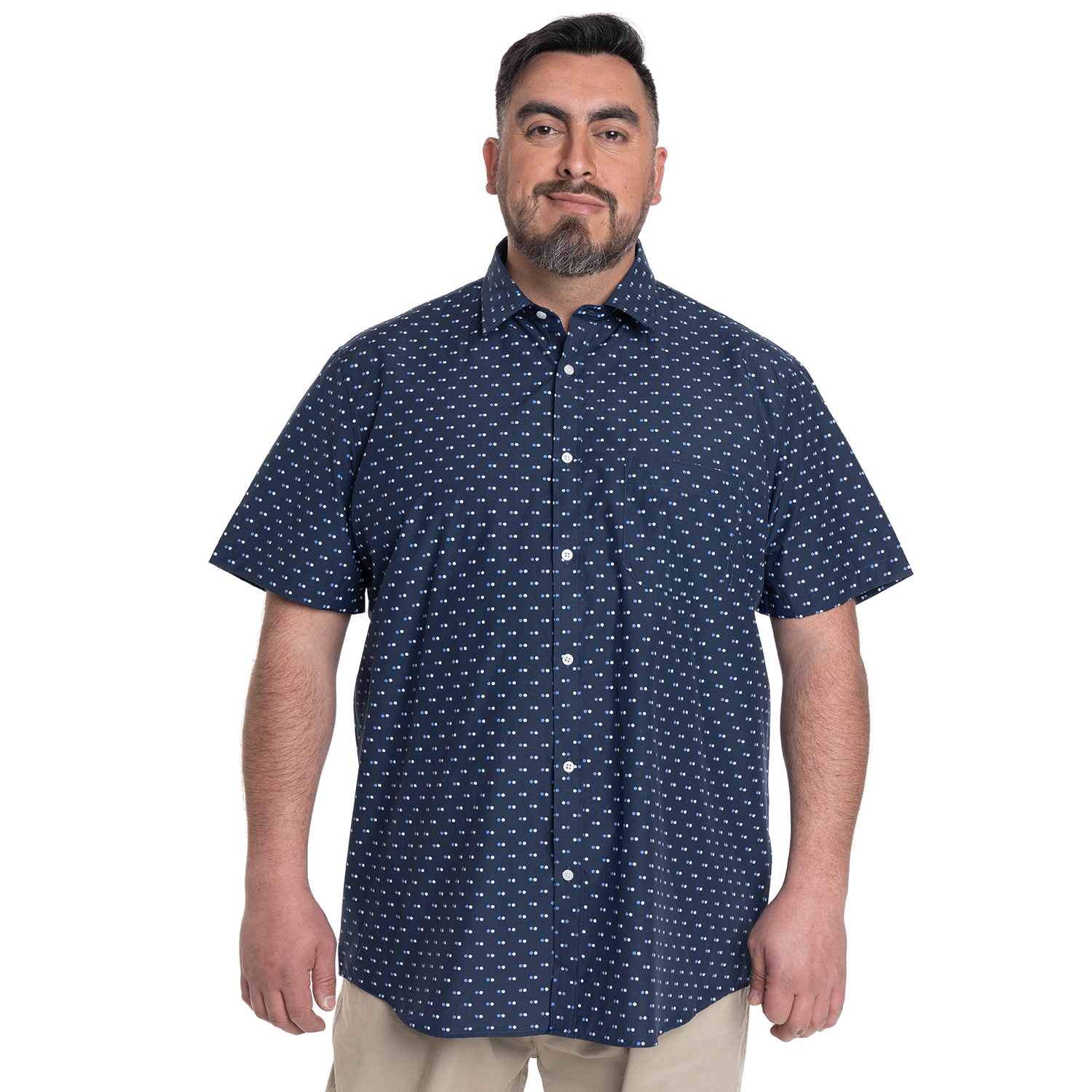 CAMISA HOMBRE MANGA CORTA FANTASIA ESTAMPADA CUELLO SEMI ITALIANO | AZUL MARINO - 5