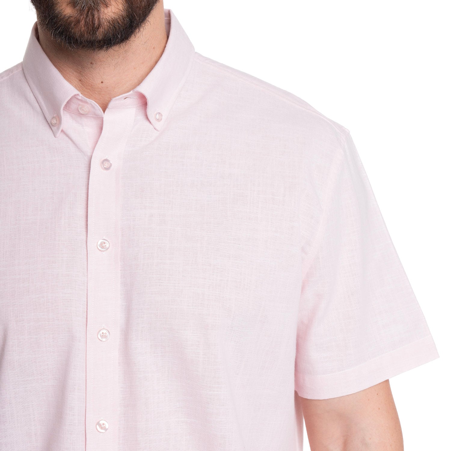 CAMISA HOMBRE MANGA CORTA SLUB LOOK LINO CUELLO SEMI ITALIANO | ROSADO - 3