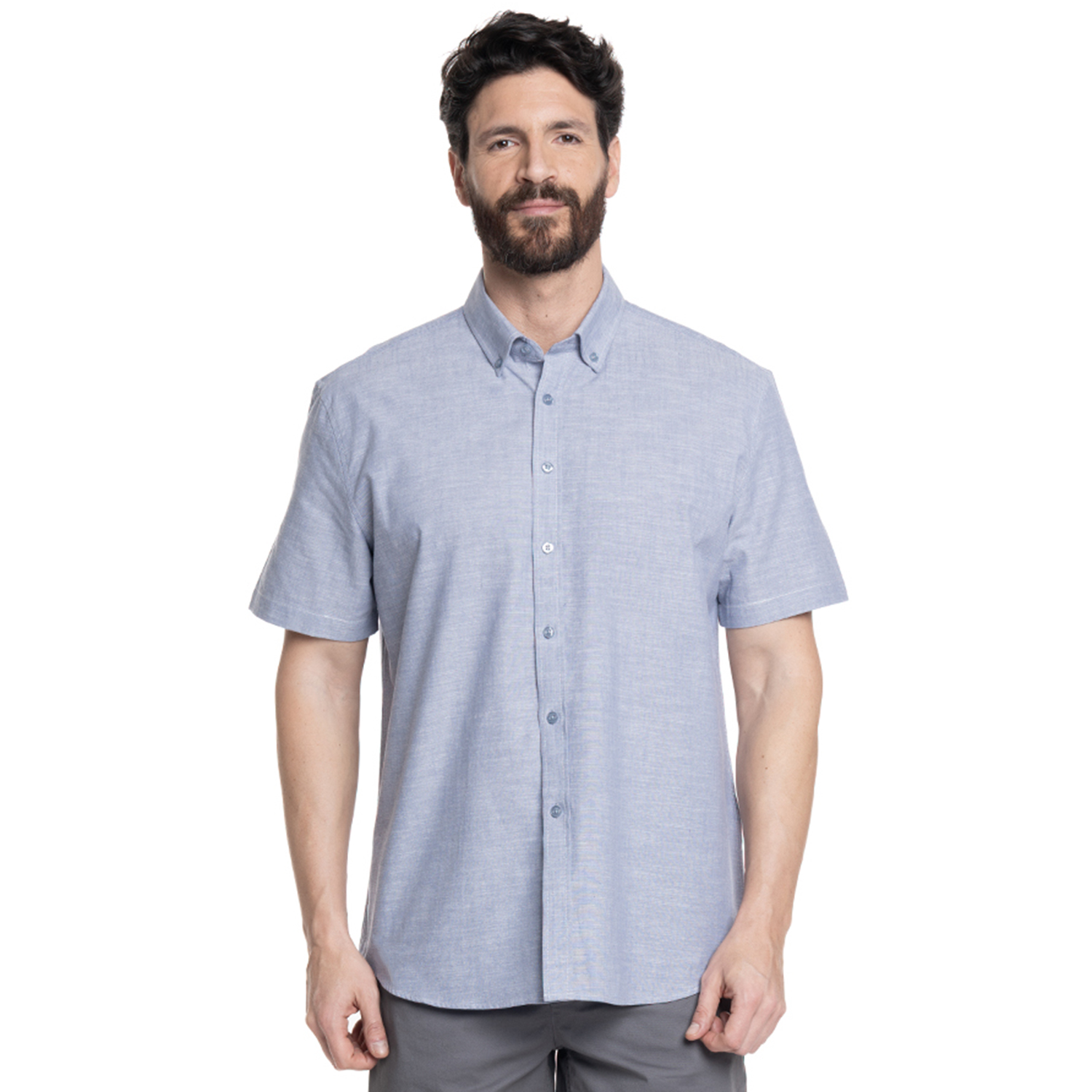 CAMISA HOMBRE MANGA CORTA SLUB LOOK LINO CUELLO SEMI ITALIANO | CELESTE - 1