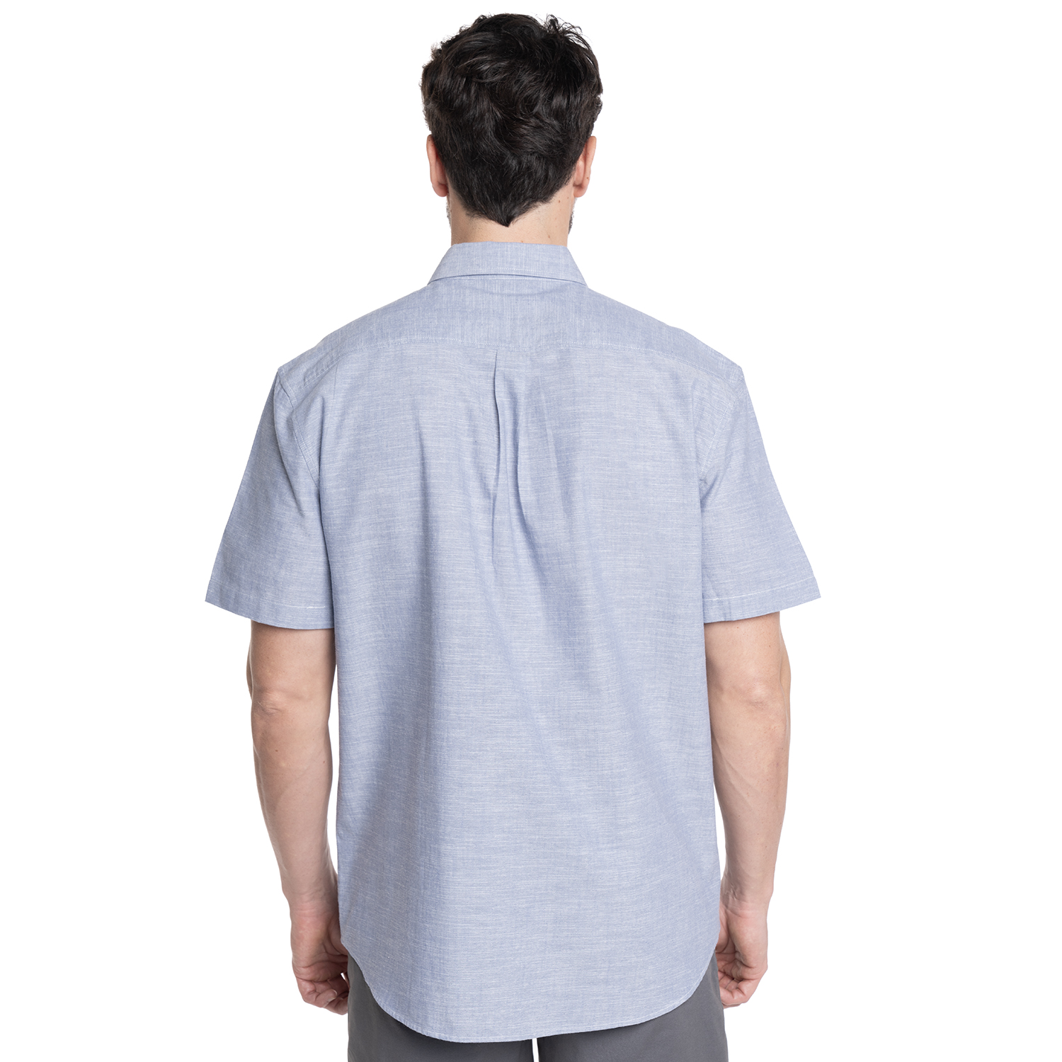 CAMISA HOMBRE MANGA CORTA SLUB LOOK LINO CUELLO SEMI ITALIANO | CELESTE - 2