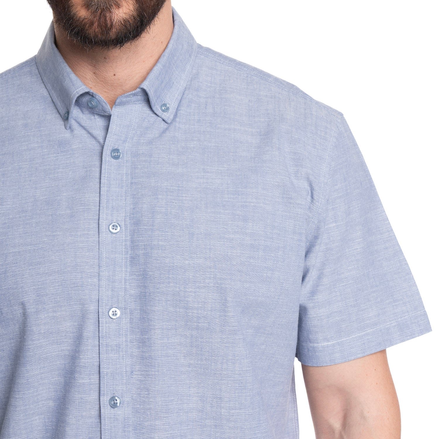 CAMISA HOMBRE MANGA CORTA SLUB LOOK LINO CUELLO SEMI ITALIANO | CELESTE - 3