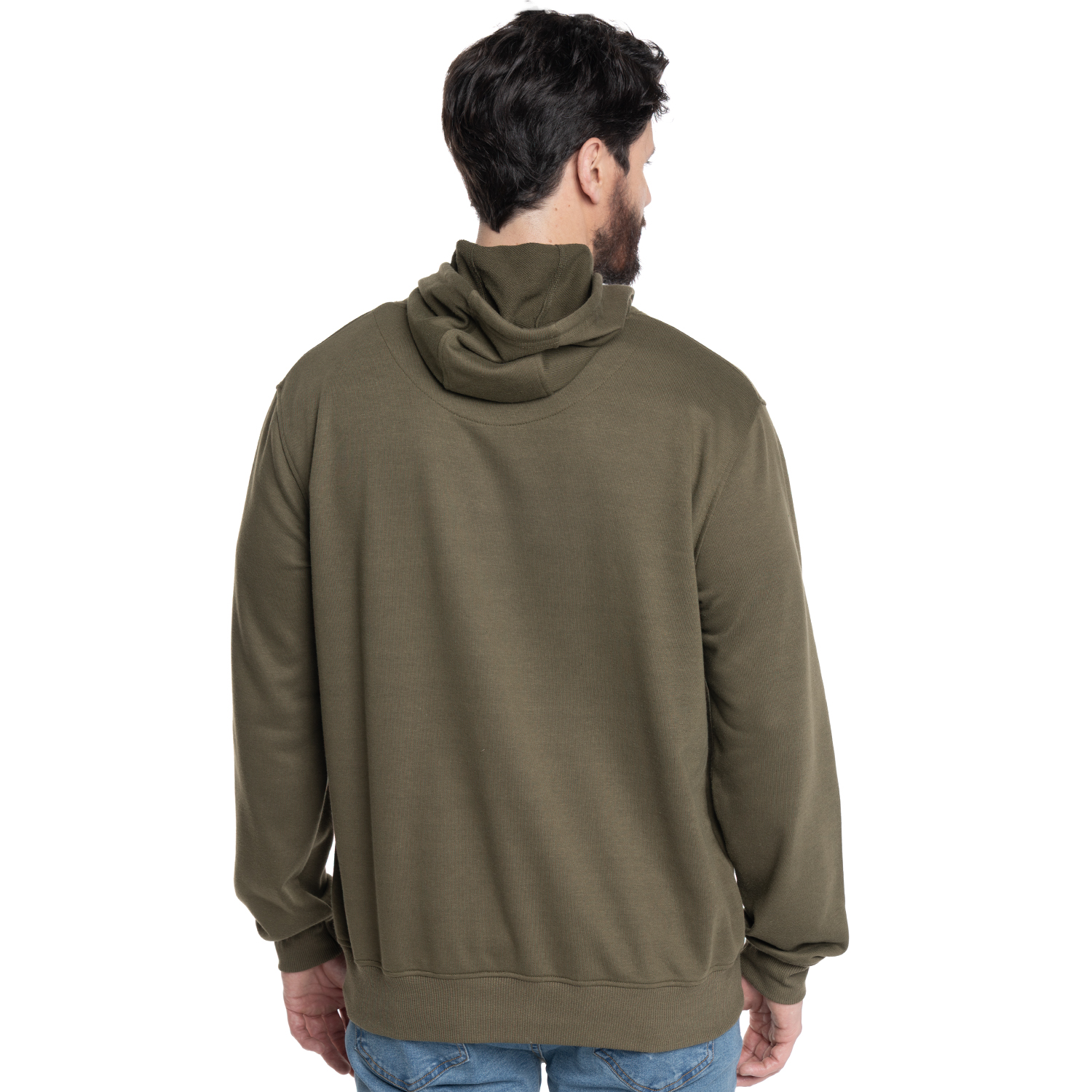 POLERON HOMBRE HOODIE PUÑOS Y CINTURA PRETINA | OLIVA CLARO - 2