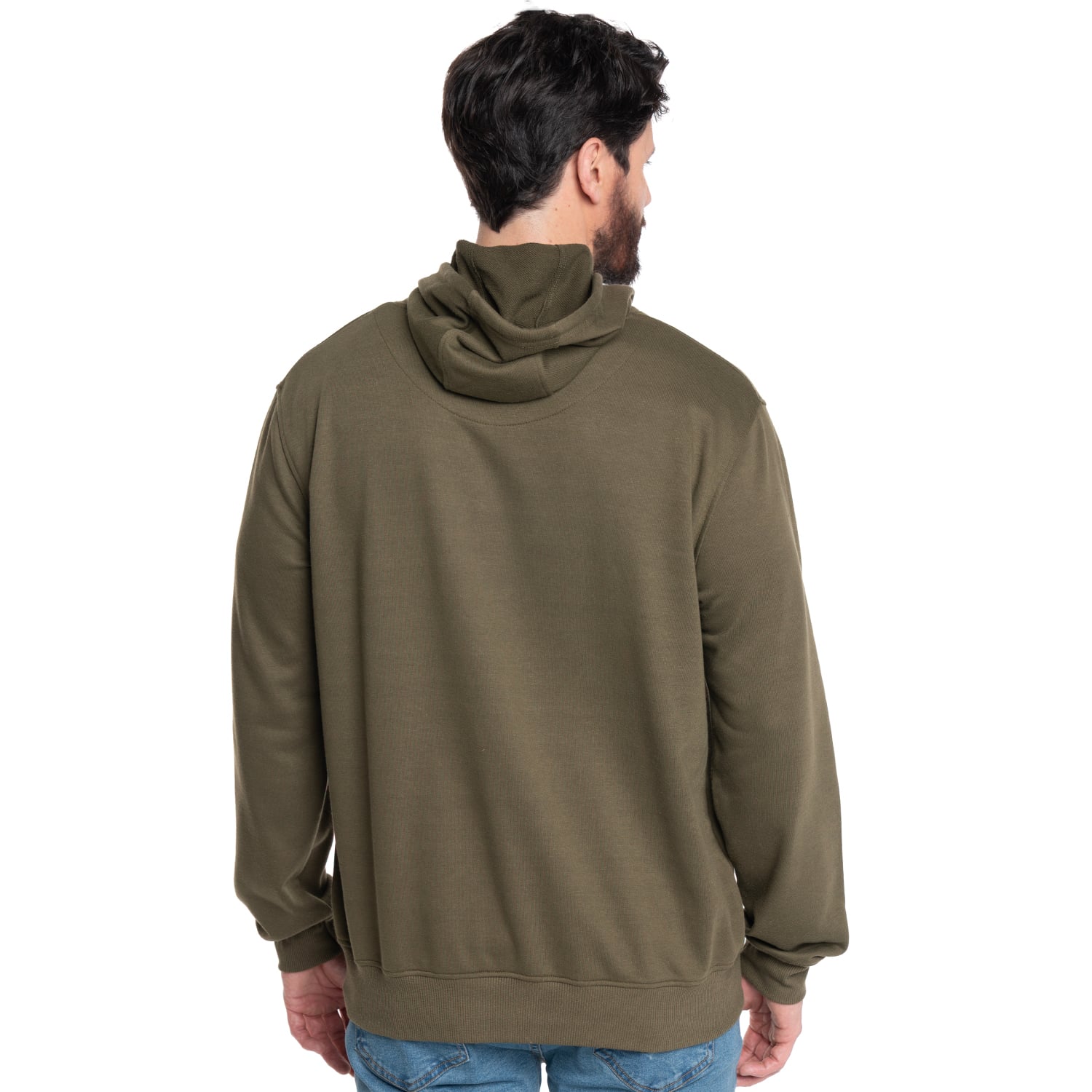 POLERON HOMBRE HOODIE PUÑOS Y CINTURA PRETINA | OLIVA CLARO - 2