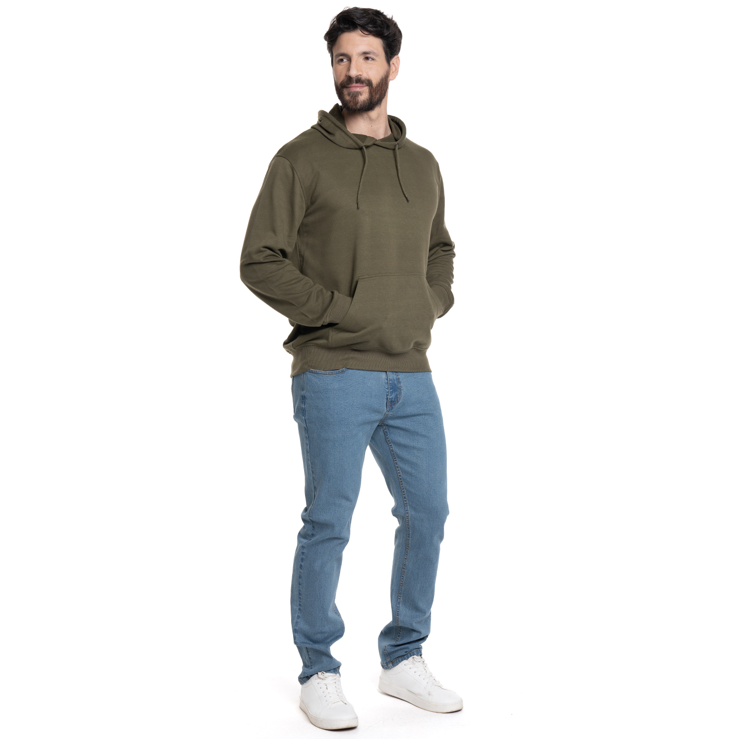 POLERON HOMBRE HOODIE PUÑOS Y CINTURA PRETINA | OLIVA CLARO - 4
