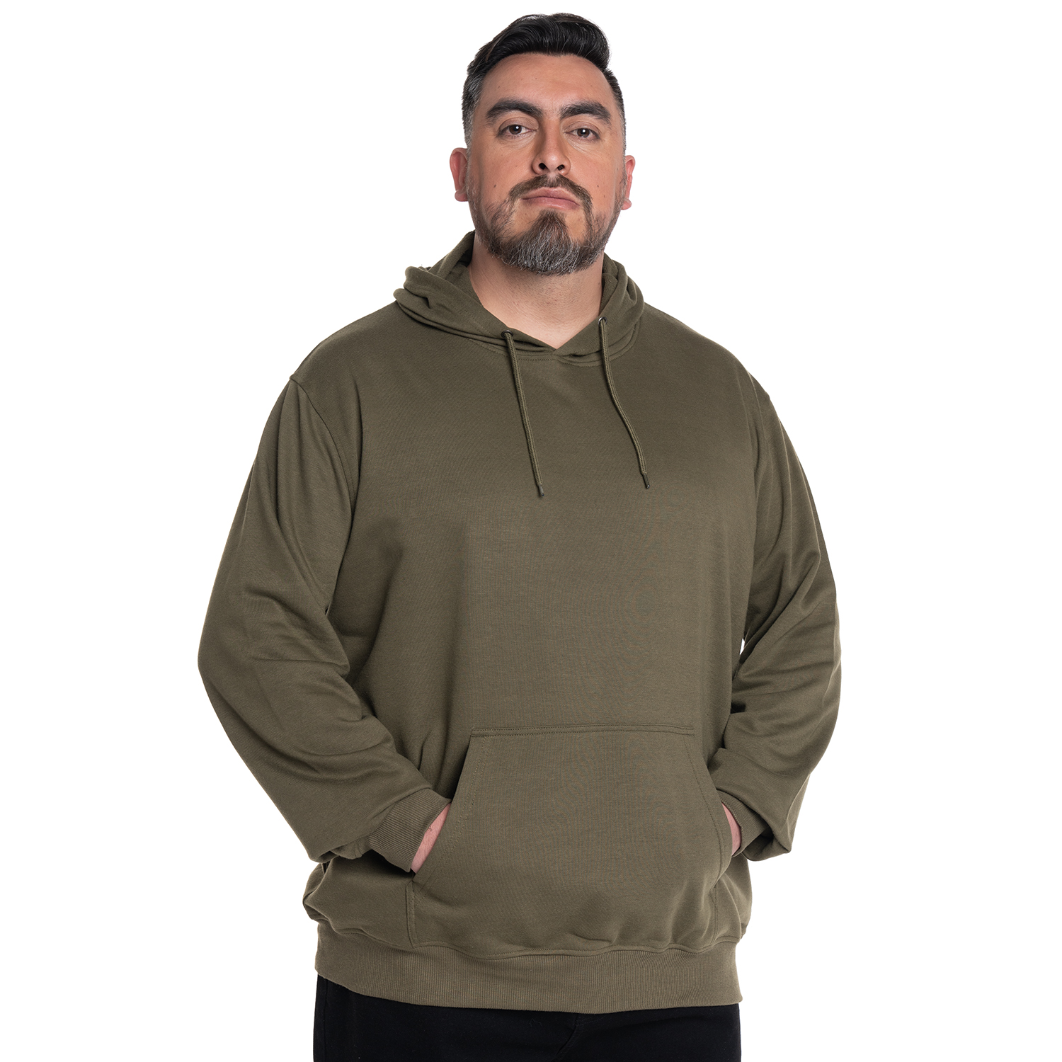 POLERON HOMBRE HOODIE PUÑOS Y CINTURA PRETINA | OLIVA CLARO - 5
