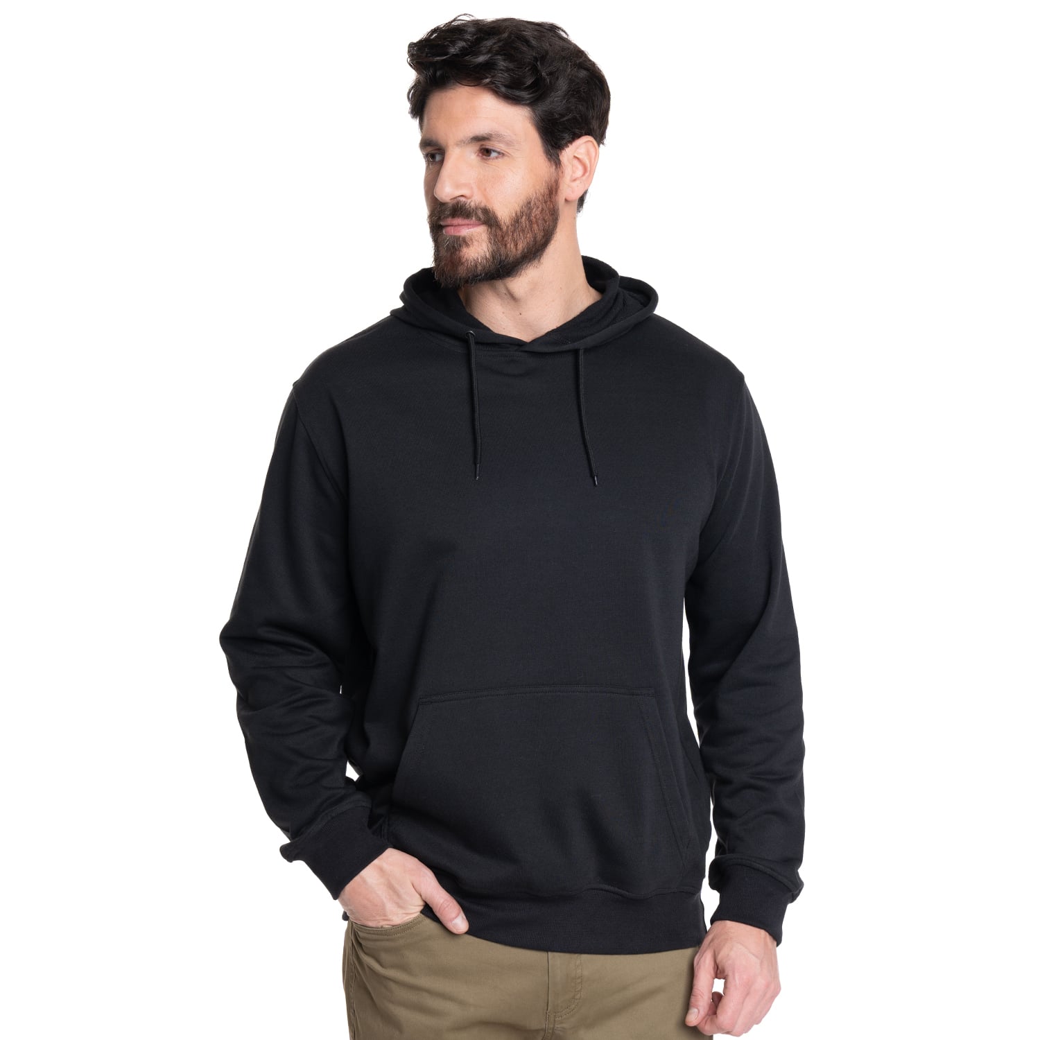 POLERON HOMBRE HOODIE PUÑOS Y CINTURA PRETINA | NEGRO - 1