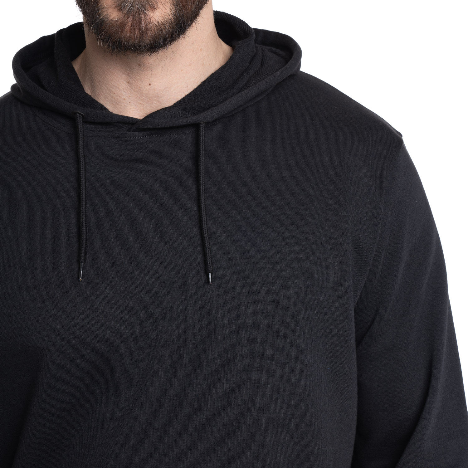 POLERON HOMBRE HOODIE PUÑOS Y CINTURA PRETINA | NEGRO - 3