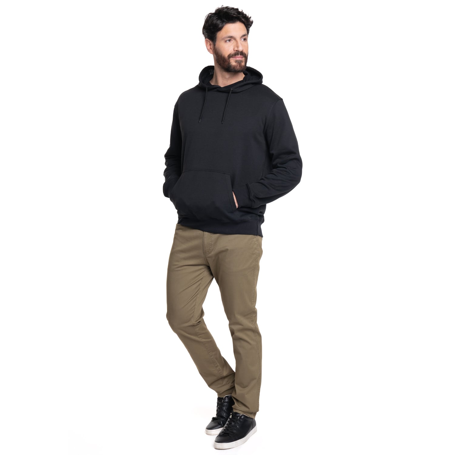 POLERON HOMBRE HOODIE PUÑOS Y CINTURA PRETINA | NEGRO - 4
