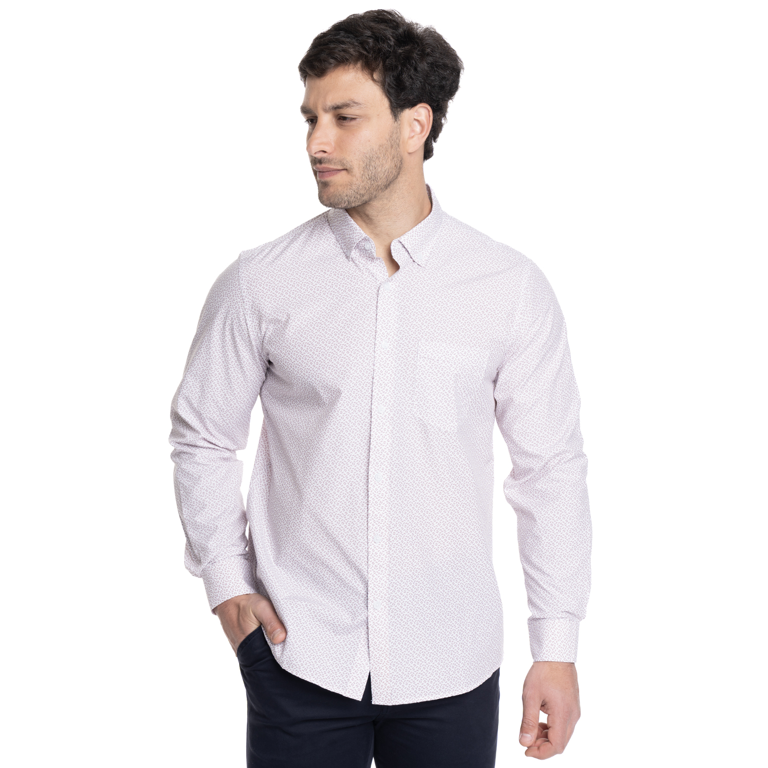CAMISA HOMBRE MANGA LARGA TREVIRA ESTAMPADA | PALO ROSA - 1