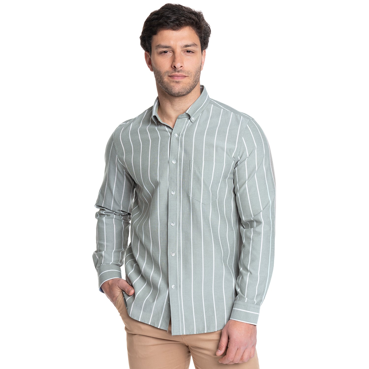 CAMISA HOMBRE MANGA LARGA OXFORD LISTADA | VERDE - 1