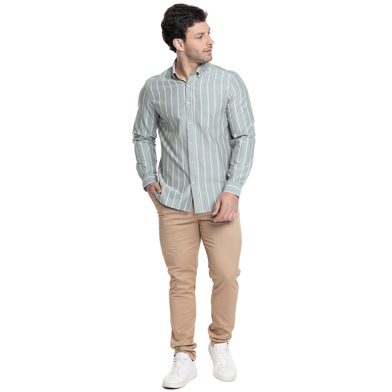 CAMISA HOMBRE MANGA LARGA OXFORD LISTADA | VERDE - 4