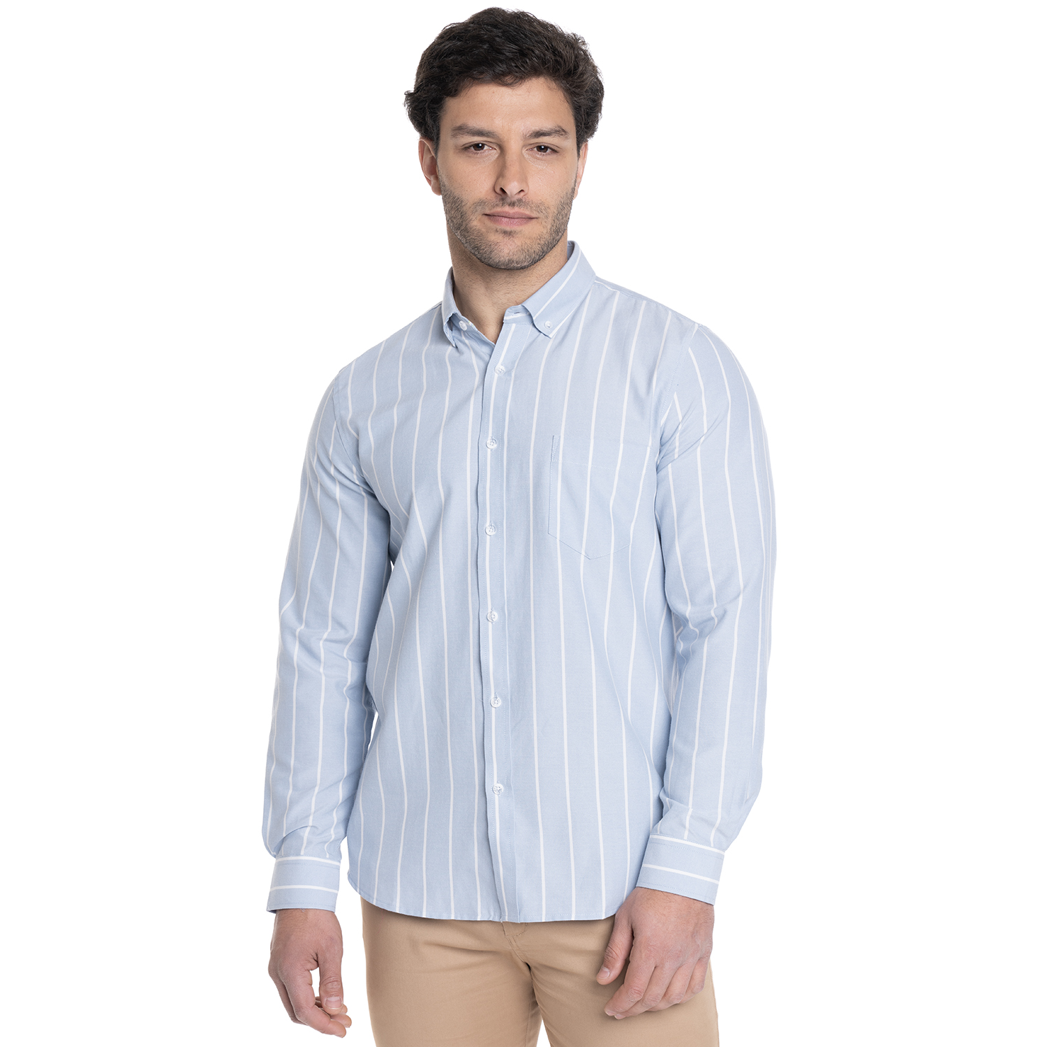 CAMISA HOMBRE MANGA LARGA OXFORD LISTADA | AZUL - 1