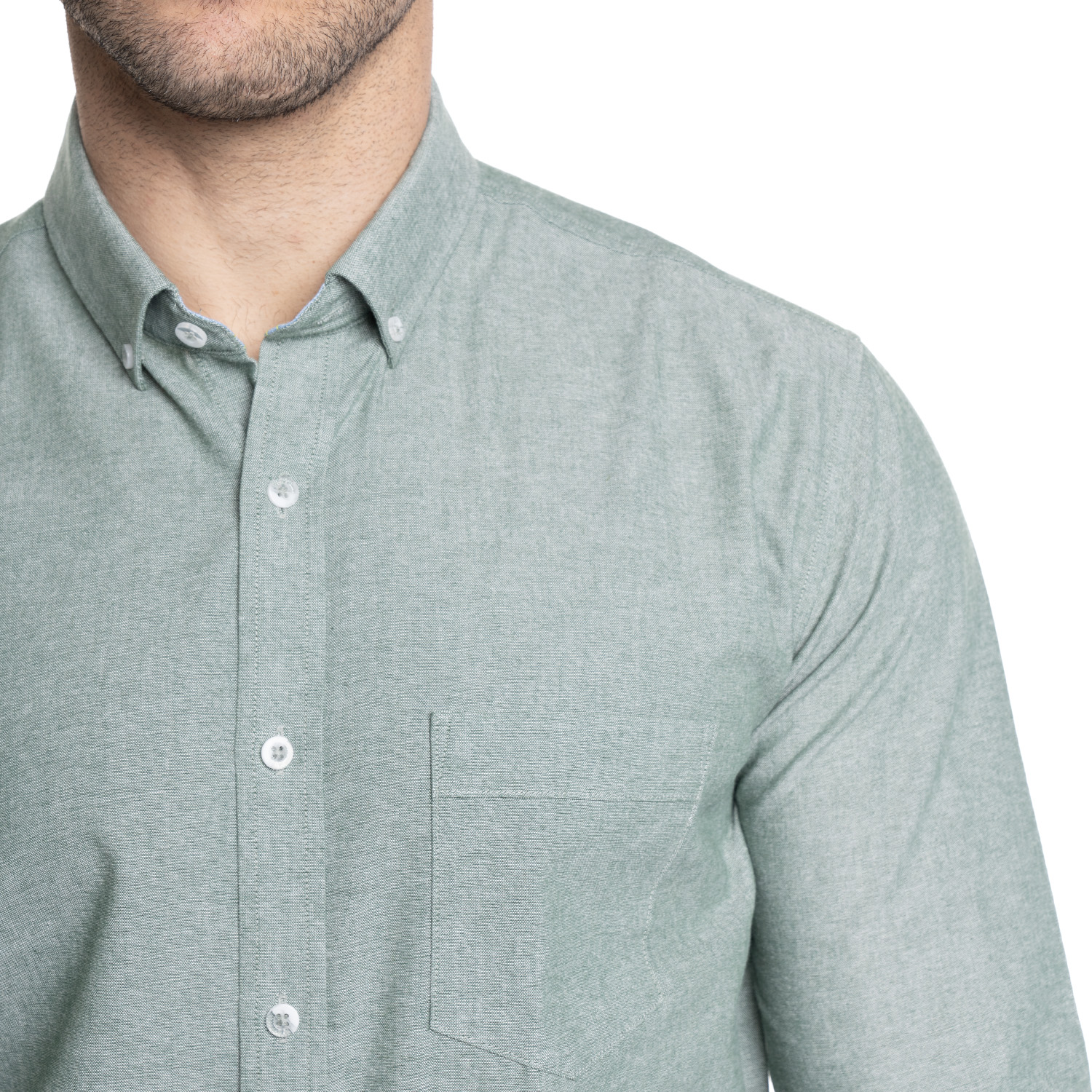 CAMISA HOMBRE MANGA LARGA CUELLO SEMI ITALIANO CHAMBRAY | VERDE - 3